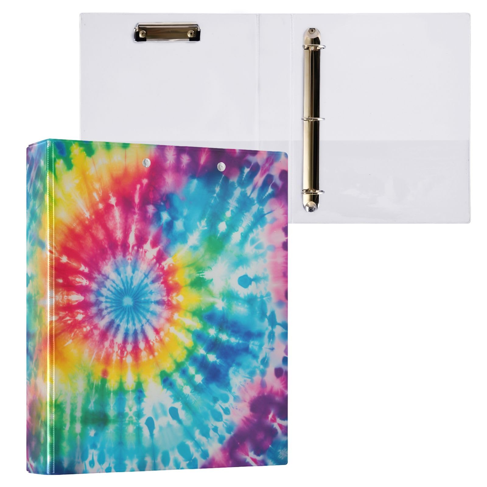 Raccoglitore a 3 anelli arcobaleno a spirale Tie Dye 3,8 cm, anelli rotondi contiene 200 fogli, raccoglitori a 3 anelli con clip in metallo antiscivolo