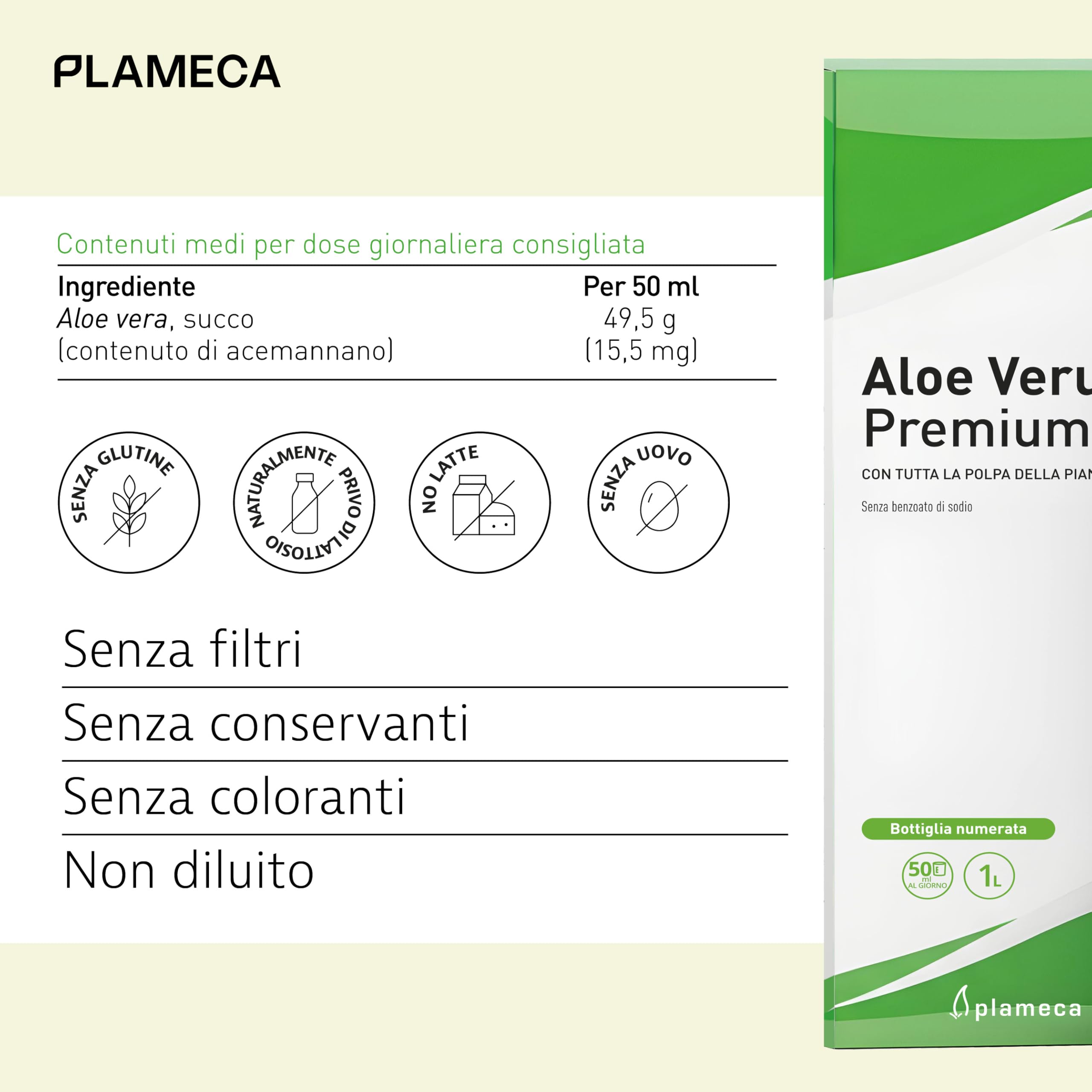 Plameca Aloe Verum Premium – Aloe Vera da Bere – Con tutta la polpa della pianta fresca - Non pastorizzato – 1000 ml per 20 Giorni