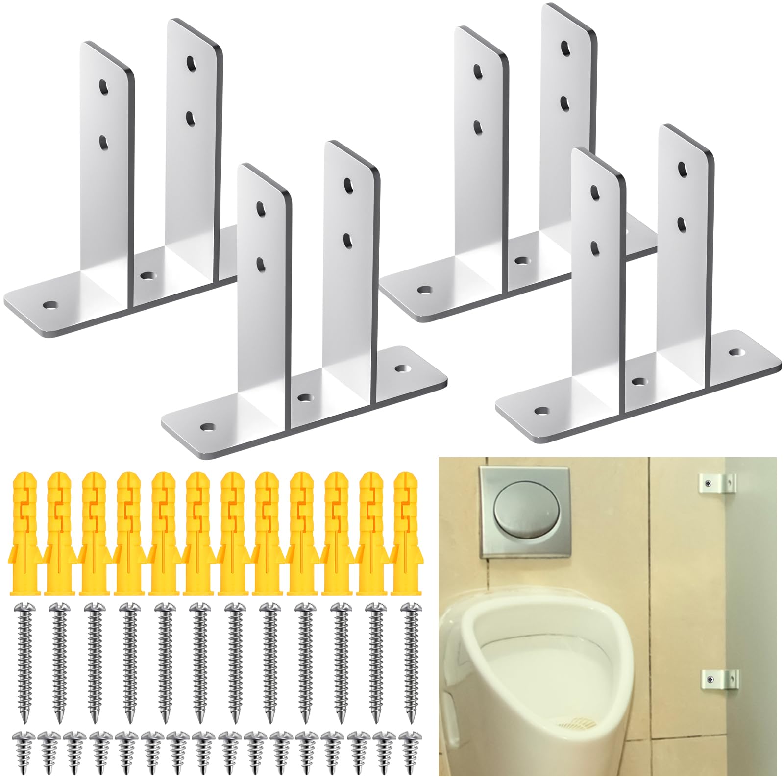 Blulu 4 Pack Urinal Screen Polished Chrome 2-Ear Brackets