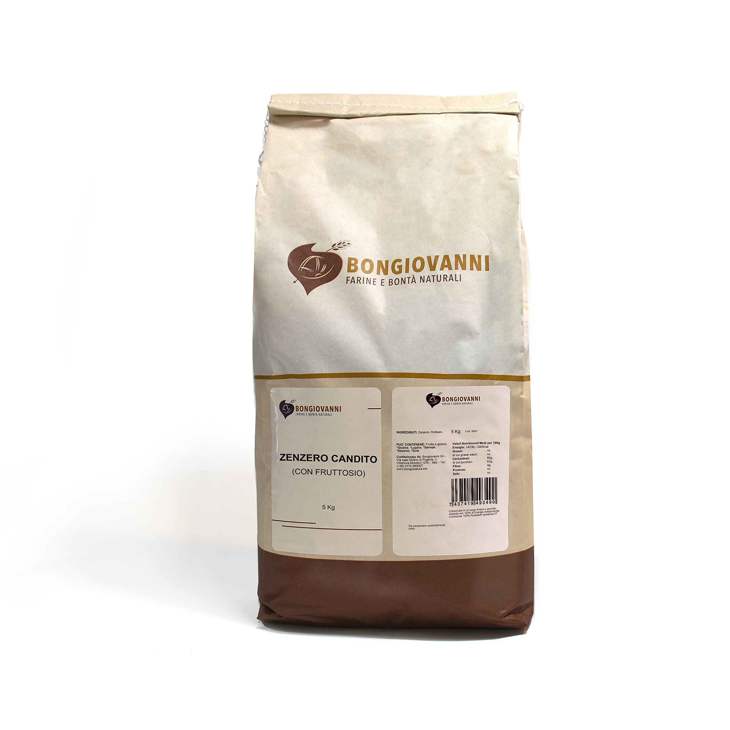 BONGIOVANNI FARINE E BONTA' NATURALI Zenzero disidratato al naturale (candito con fruttosio) 5kg