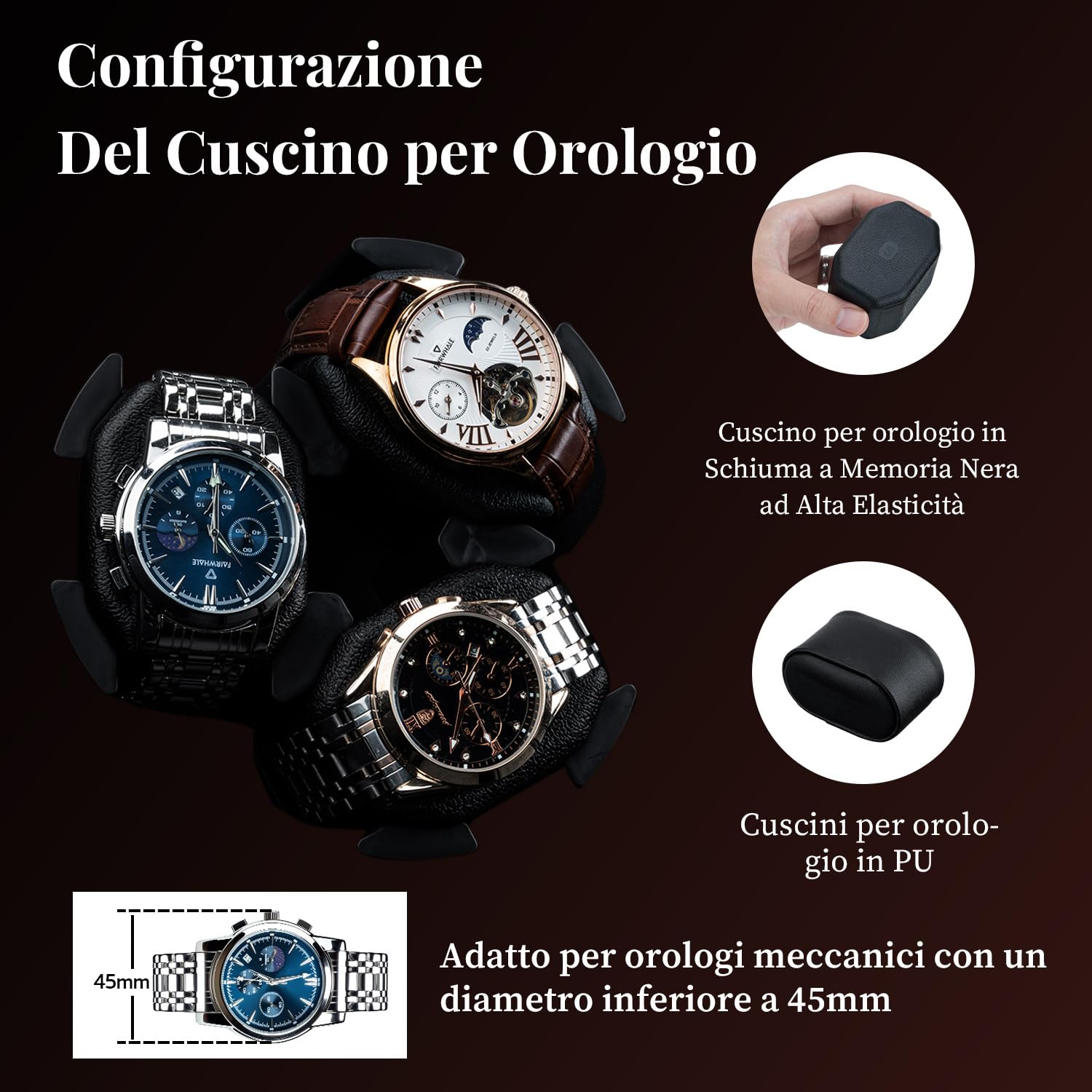 Mcbazel Carica Orologi Automatico Ultra Silenzioso con Luce LED, Scatola di Conservazione di Lusso per 6 Orologi con 5 Modalità di Rotazione e 6 Posizioni di Conservazione Aggiuntive