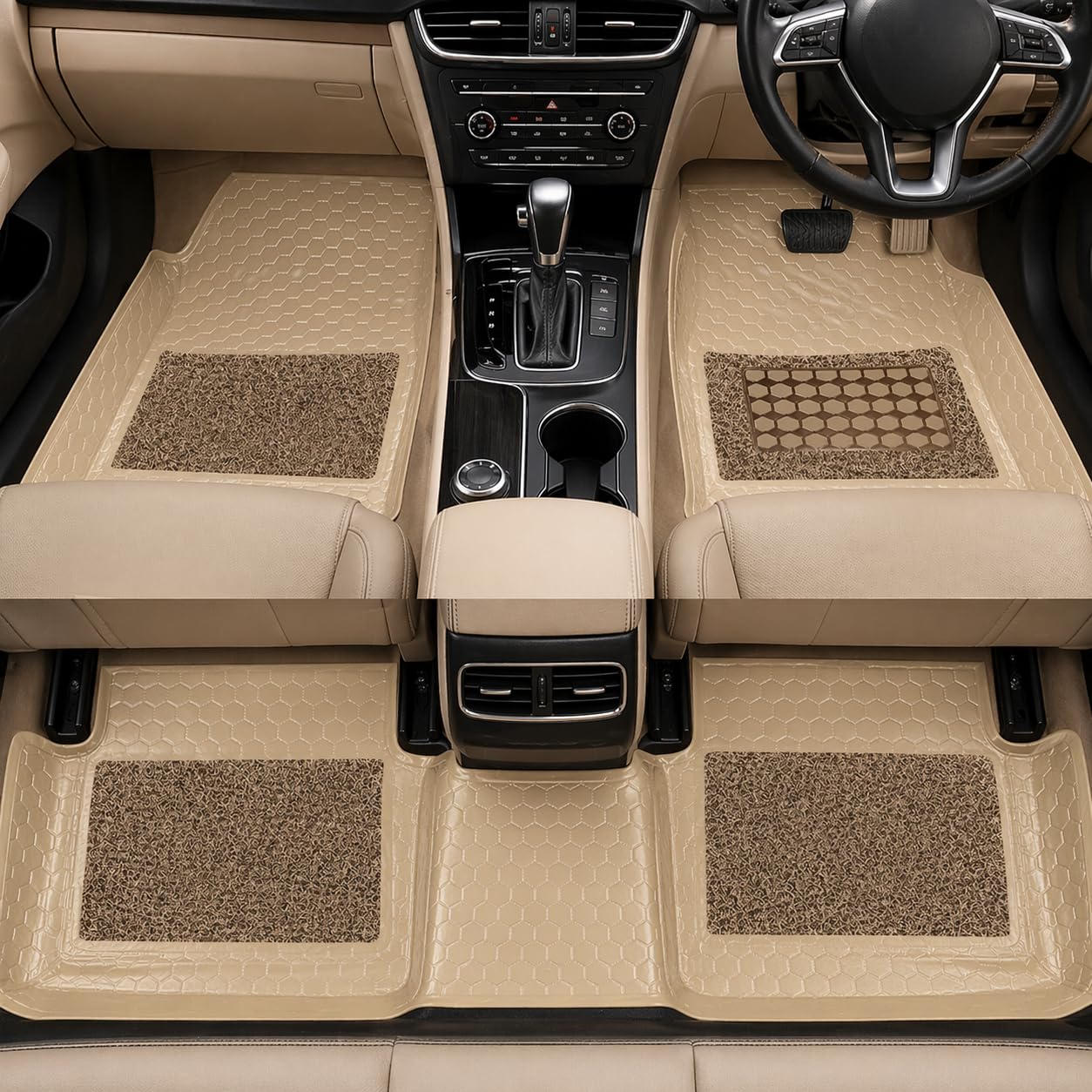 7D Car Floor Mat Compatible with Honda Amaze 2025-2026 | Waterproof | Anti-Slip | Luxury Premium Leather Car Mat | Full Coverage | All Weather | Universal Fitted Car Foot Mats - (Beige)-image-22