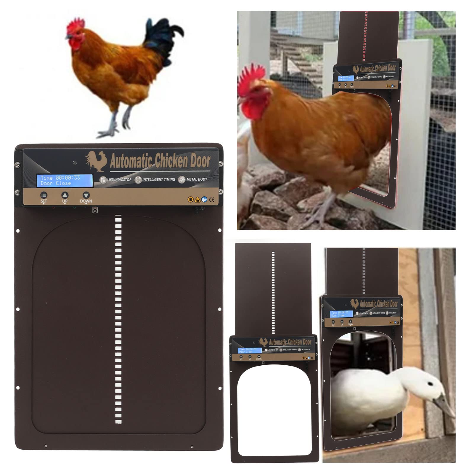 Porta automatica per pollaio 3 in 1, apriporta automatico per pollaio con sensore di luce e timer, telecomando, porta elettrica per pollaio, porta in metallo per pollaio per polli, anatre, oche (UK)