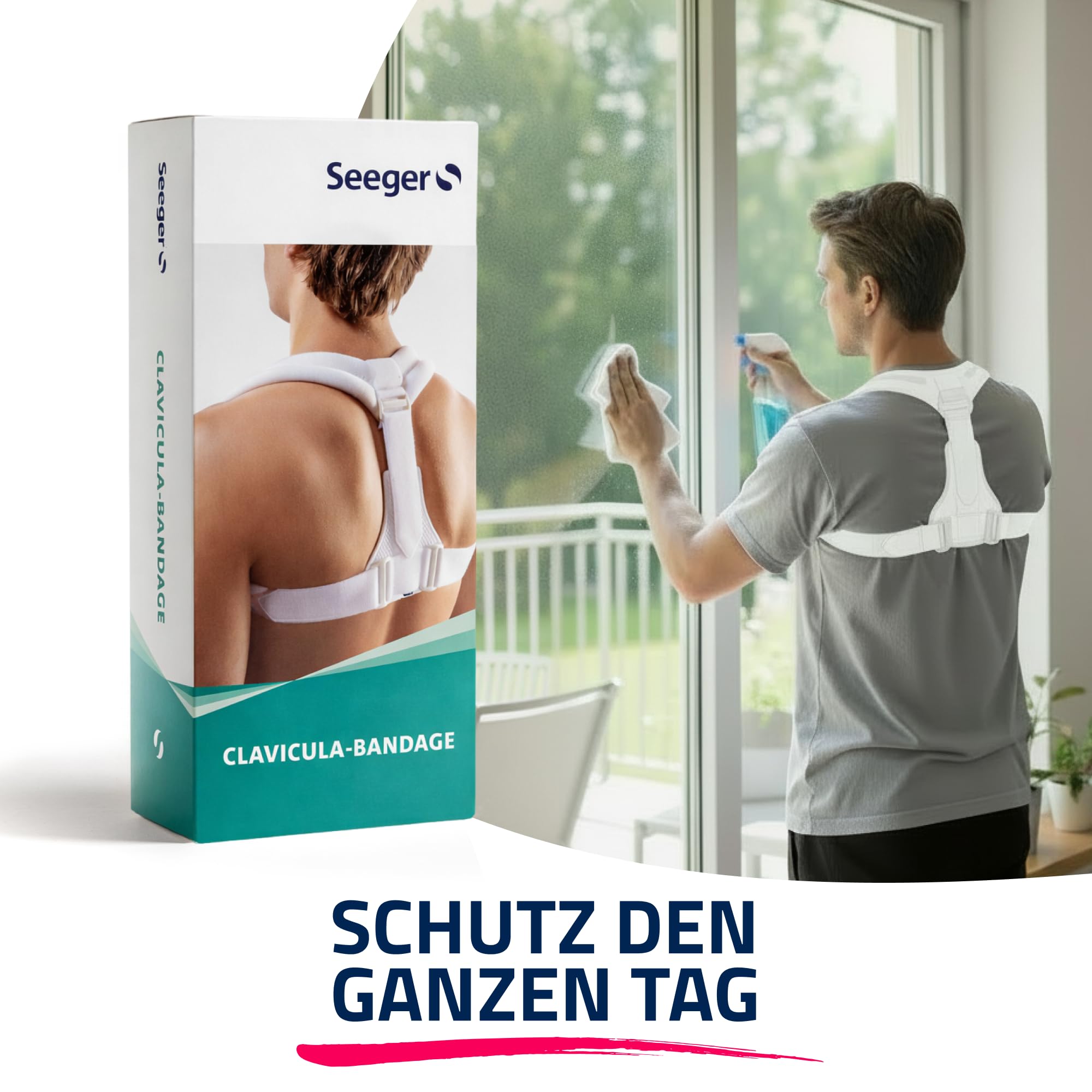 Seeger Rücken Geradehalter & Haltungskorrektur – Rückenstützgürtel für Damen und Herren, Schultergurt Haltungskorrektur für geraden Rücken, Clavicula Bandage, verstellbar, Made in Germany