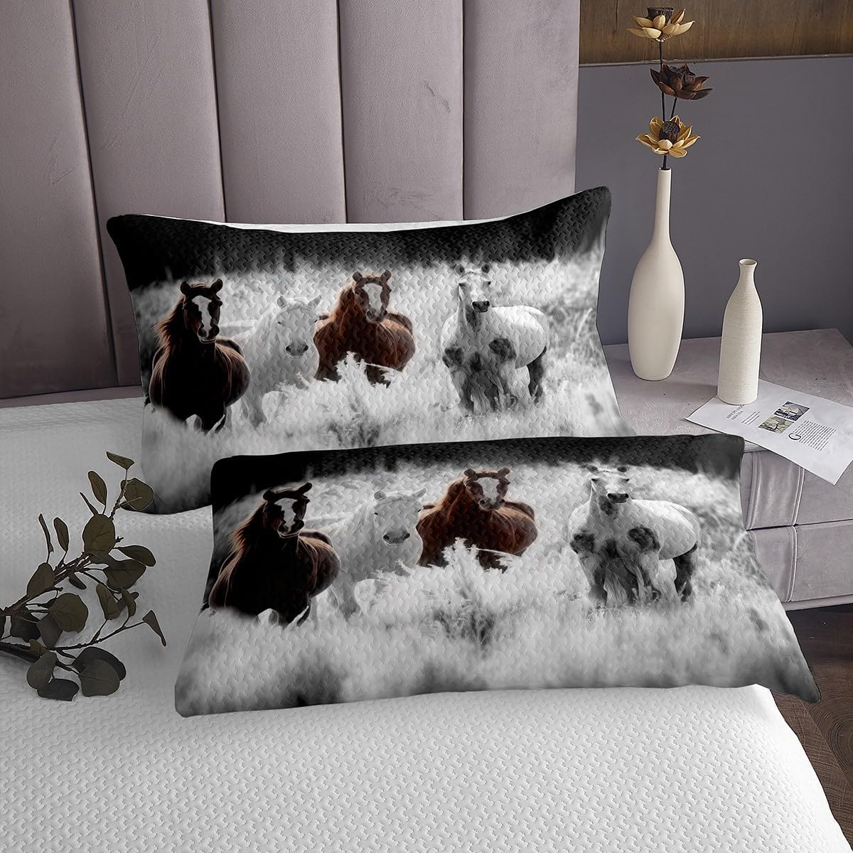 Erosebridal Brown Horse Bedspread Western Cowboy Bedding Set Exotic Farm Animals Coverlet Set for Kids Teen Boys Adults Horses Wildlife Rustic Country Bed Cover with 2 Pillow Cases King Size White