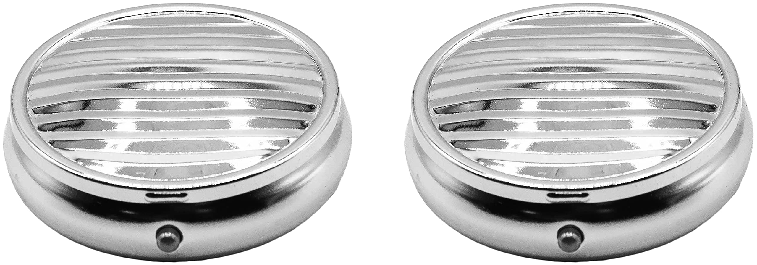 Set of 2 Circular Embossed Triple-Compartment Pocket Purse Pill Box & Organizer (Silver Lines)