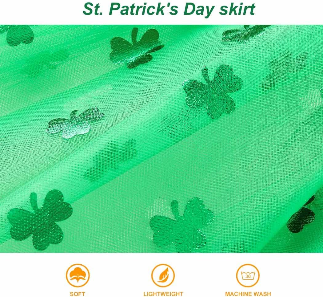 DRESBE St. Patrick's Day Skirt Green Shamrock Tutu Elastic Clover Dance Skirts Irish Festival Costume for Women - Image 6