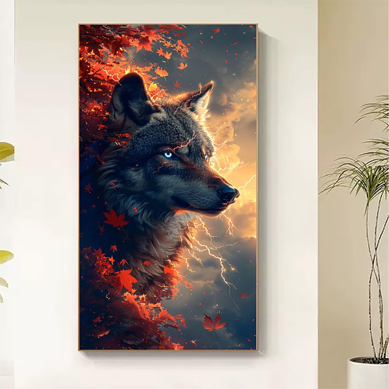 Dipingere con i Numeri Adulti Wolf, Dipingere con i Numeri Foglie, Fai da te Paint by Numbers per Principianti, Hobby Creativi Adulti, Painting by Numbers per Decorazioni Casa Regalo 60x120cm 2-2389