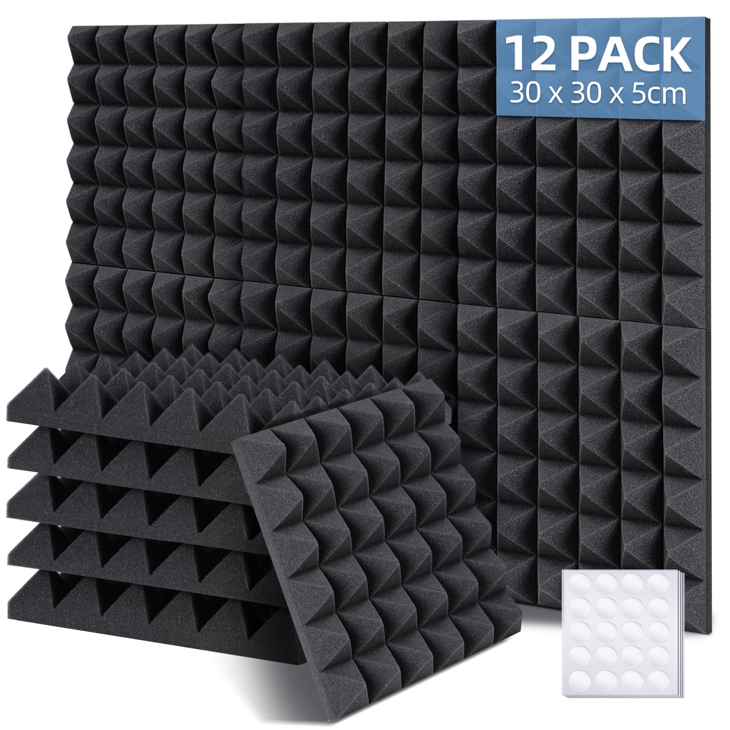 Ohuhu Acoustic Foam Panels 12 Pack with Double Sided Tape