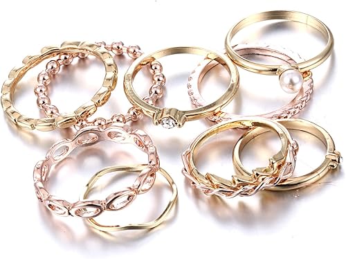 Gmai Juego de 10 anillos bohemios clásicos para mujer de articulación nudillo uña estilo punk