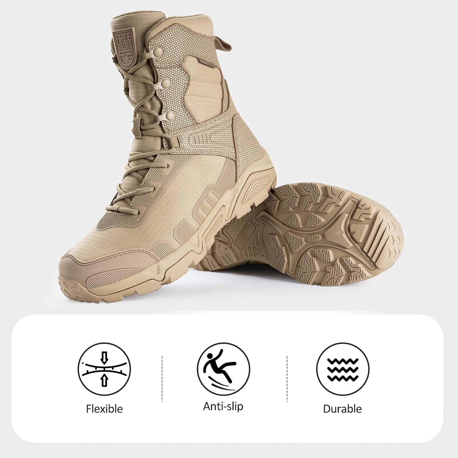 FREE SOLDIER Men's Military Tactical Boots Waterproof Hiking Work Boots Durable Combat Boots