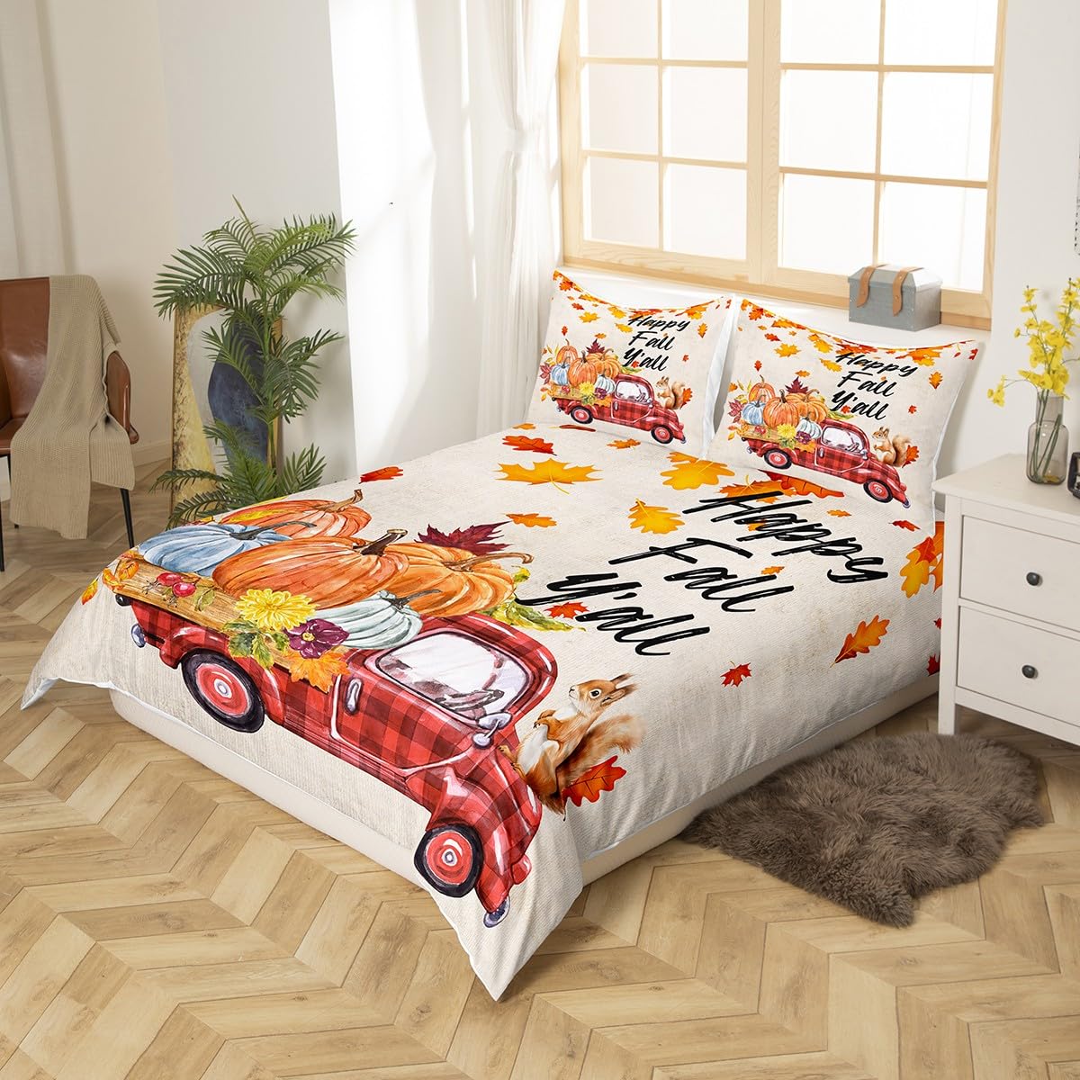 Copripiumino Con Scoiattolo, Autunno E Ringraziamento, Morbida Microfibra, 3 Pezzi (King/Matrimoniale/Completo/Singolo) - 6