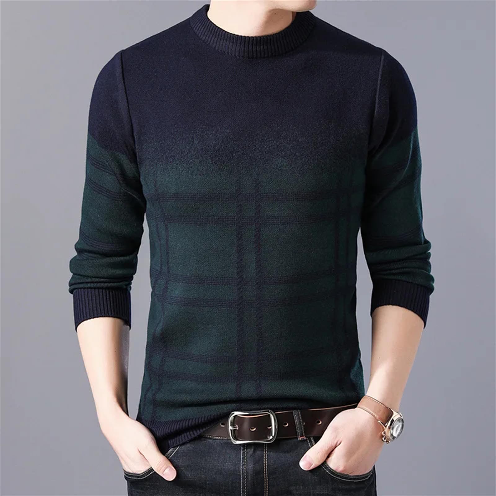 Pullover da uomo autunno e inverno a righe slim fit lavorato a maglia casual O-collo maglione lavorato a maglia per gli uomini