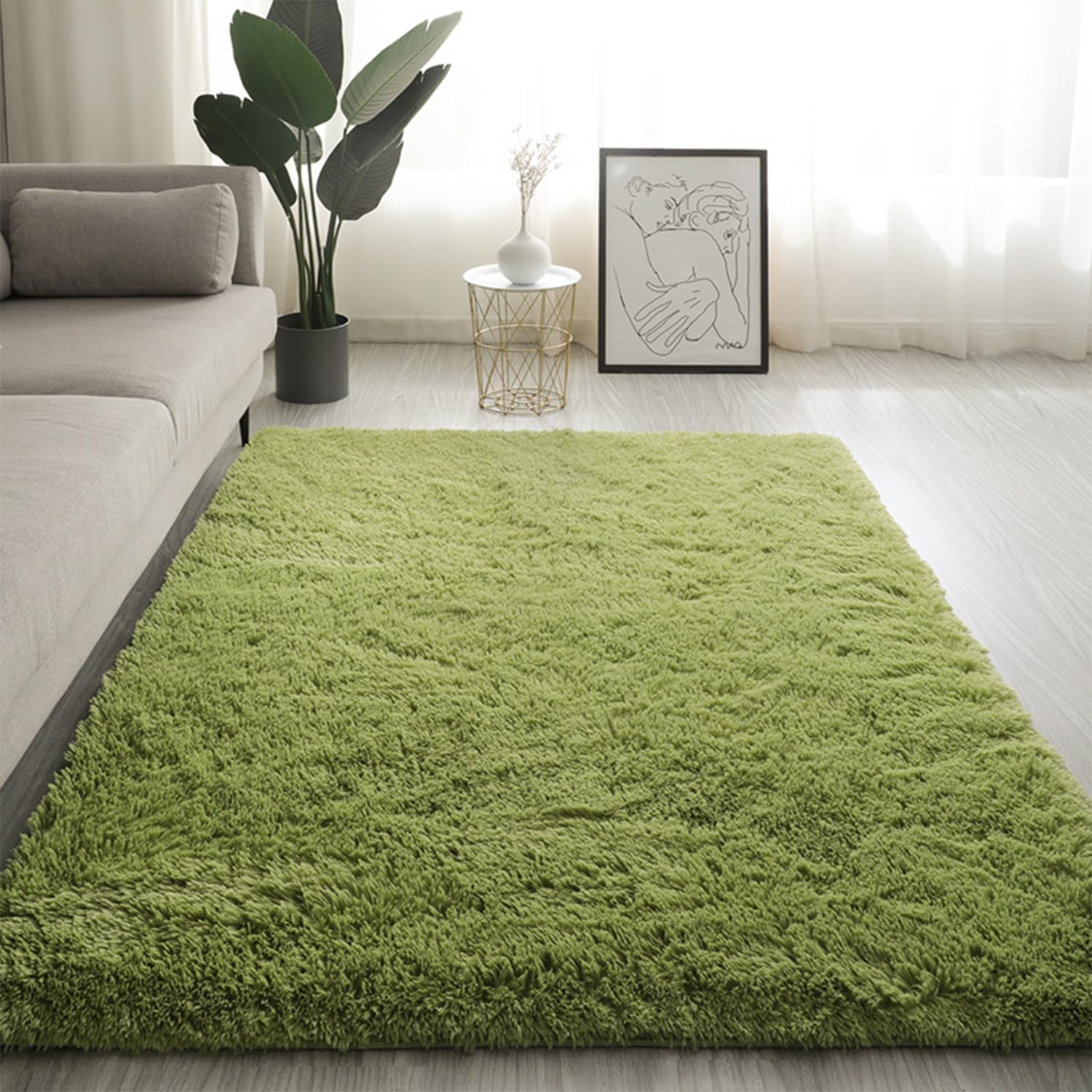 Swsen Alfombra Shaggy Salón Grandes - Alfombras Dormitorio Modernas para Pelo Largo Lavables - para Dormitorio, Comedor, Pasillo y Habitación Juvenil - Verde Hierba, 80x200 cm
