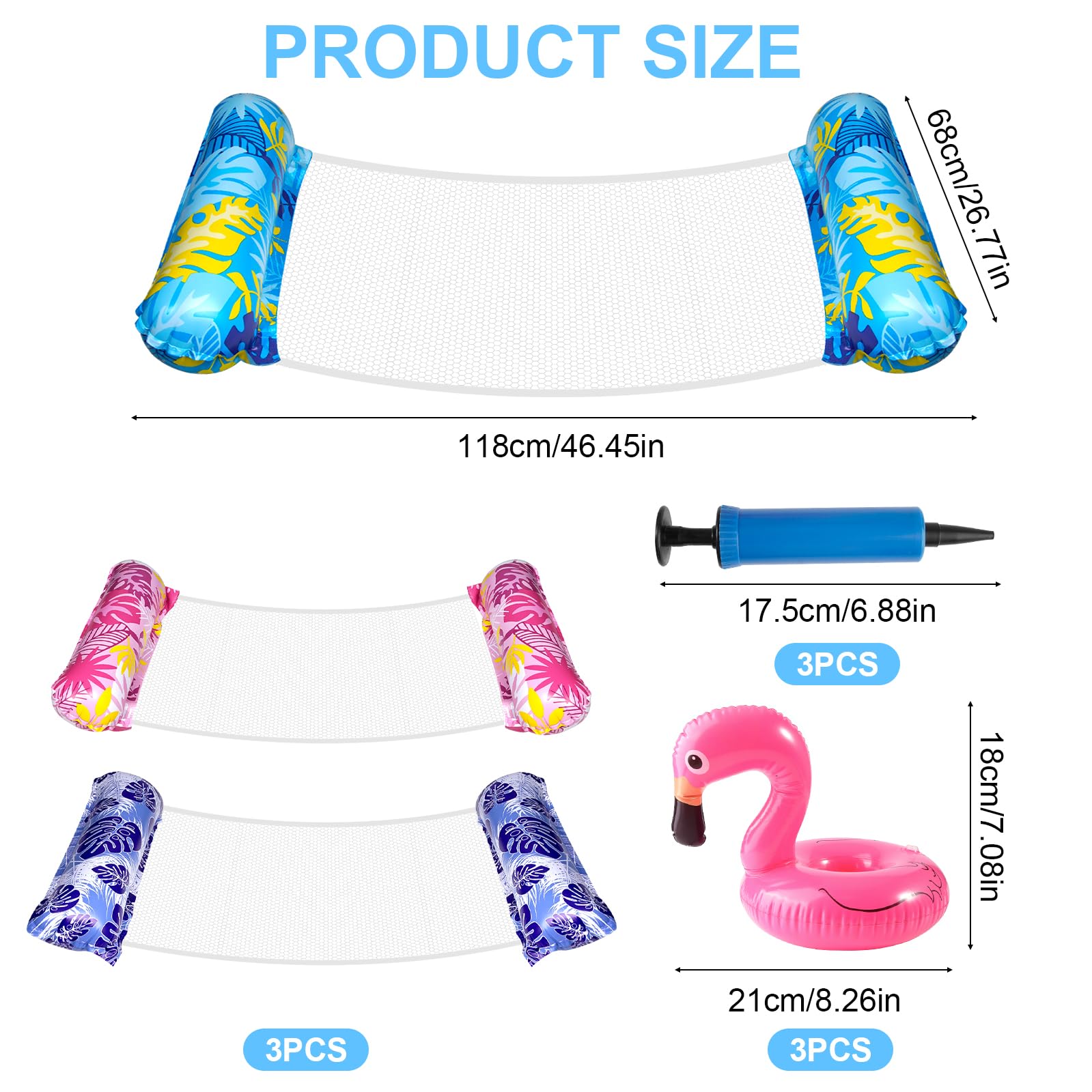 3PCS Inflatable Pool Floats Swimming Pool Inflatables for Adults 4 IN 1 Floats Hammock with 1 Air Pumps and 1 Coaster Water Hammock Inflatable Pool Chair Inflatable Pool Toys for Beach Summer Holiday - Image 2