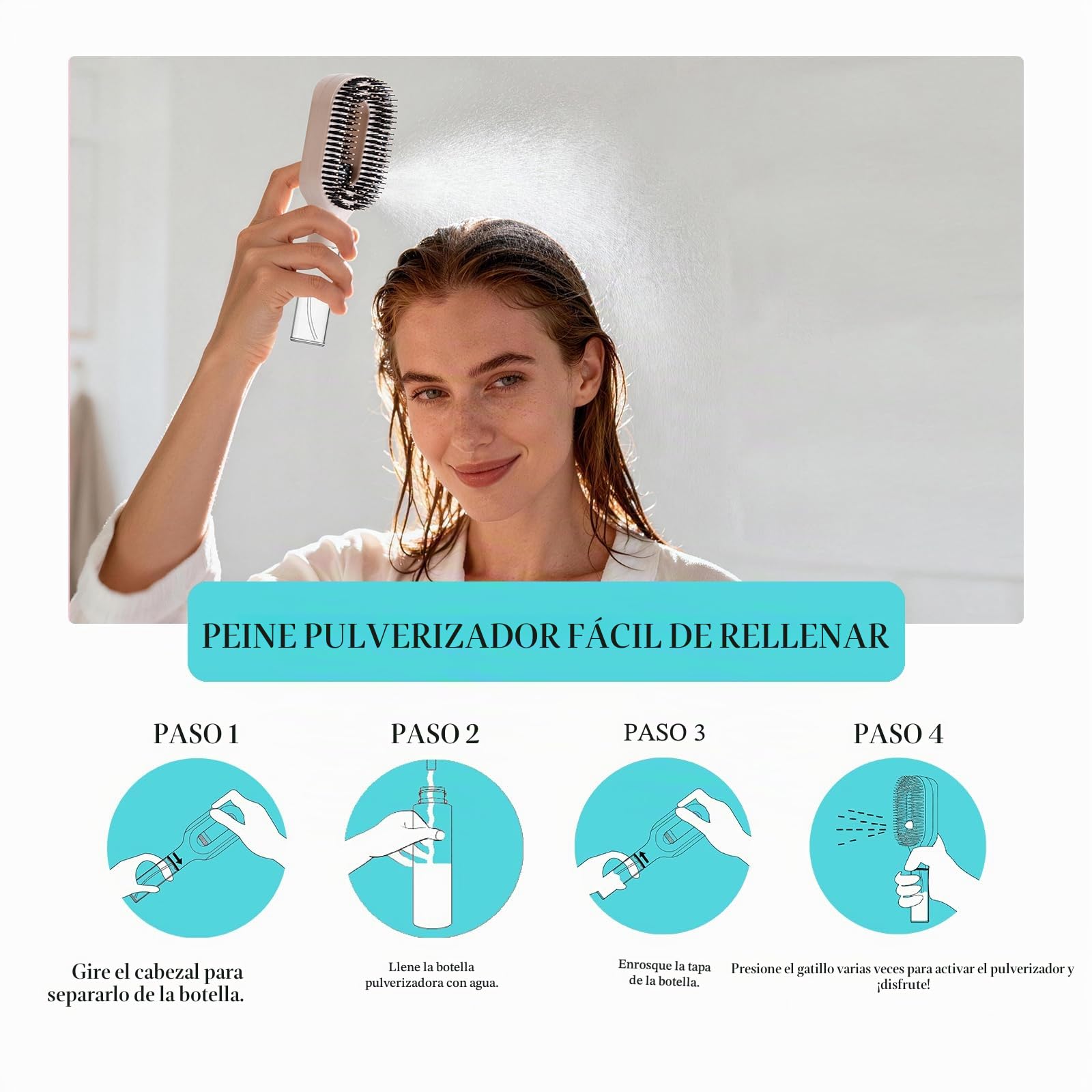 Cepillo desenredante 2 en 1, con spray Mister integrado, cepillo desenredante húmedo y seco para cabello rizado, ondulado y liso, cepillo para el cuidado del cabello sin enredos, depósito de agua de
