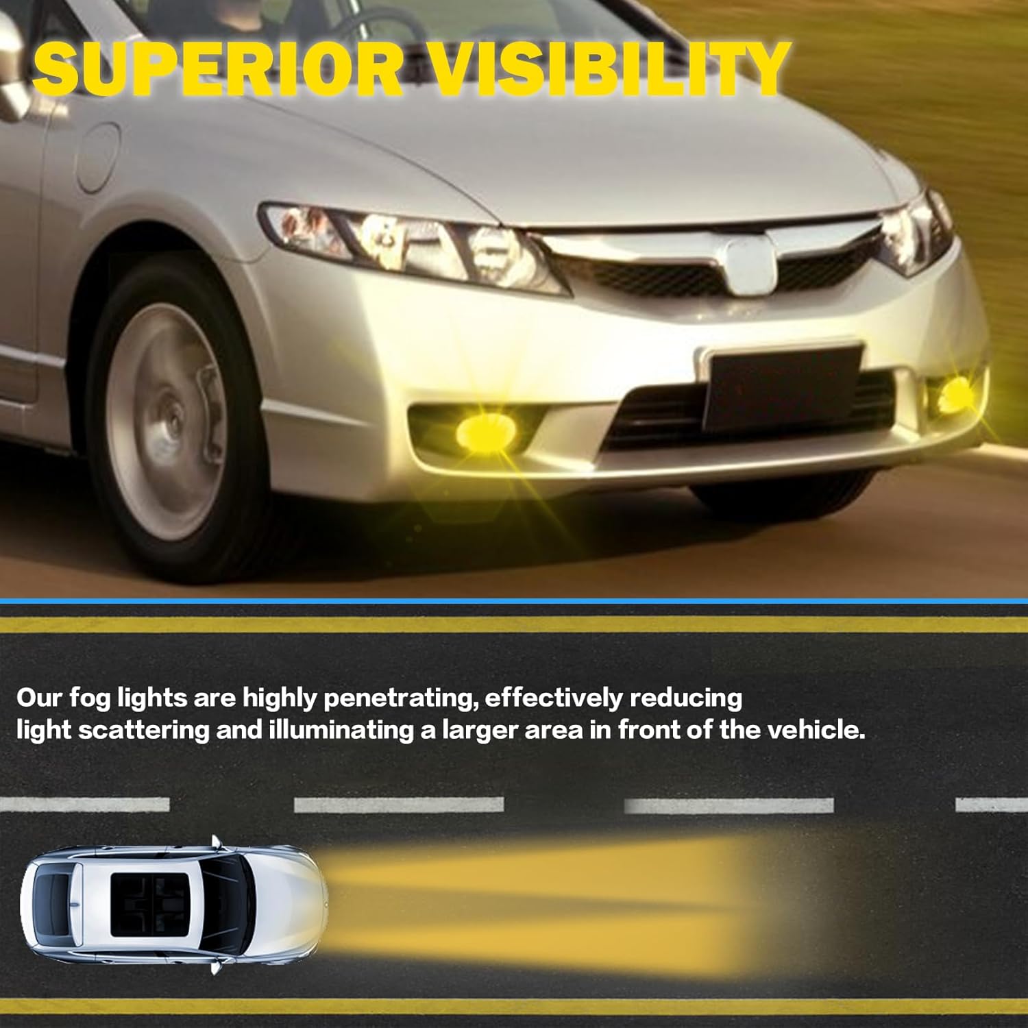 Bona Fog Lights Compatible with 2009 2010 2011 Honda Civic 4 Door Sedan with H11 12V 55W Bulbs and Wiring Harness (Clear Lens)