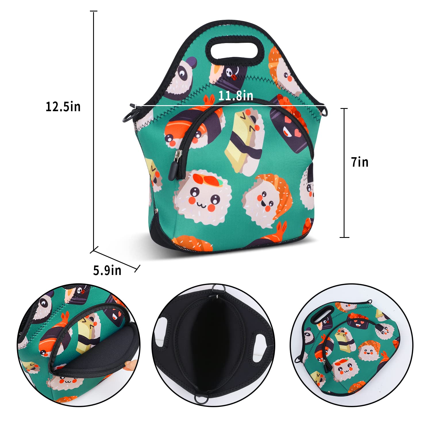 Violet Mist - Bolsa térmica de neopreno para almuerzo con bolsillo extra desmontable y ajustable