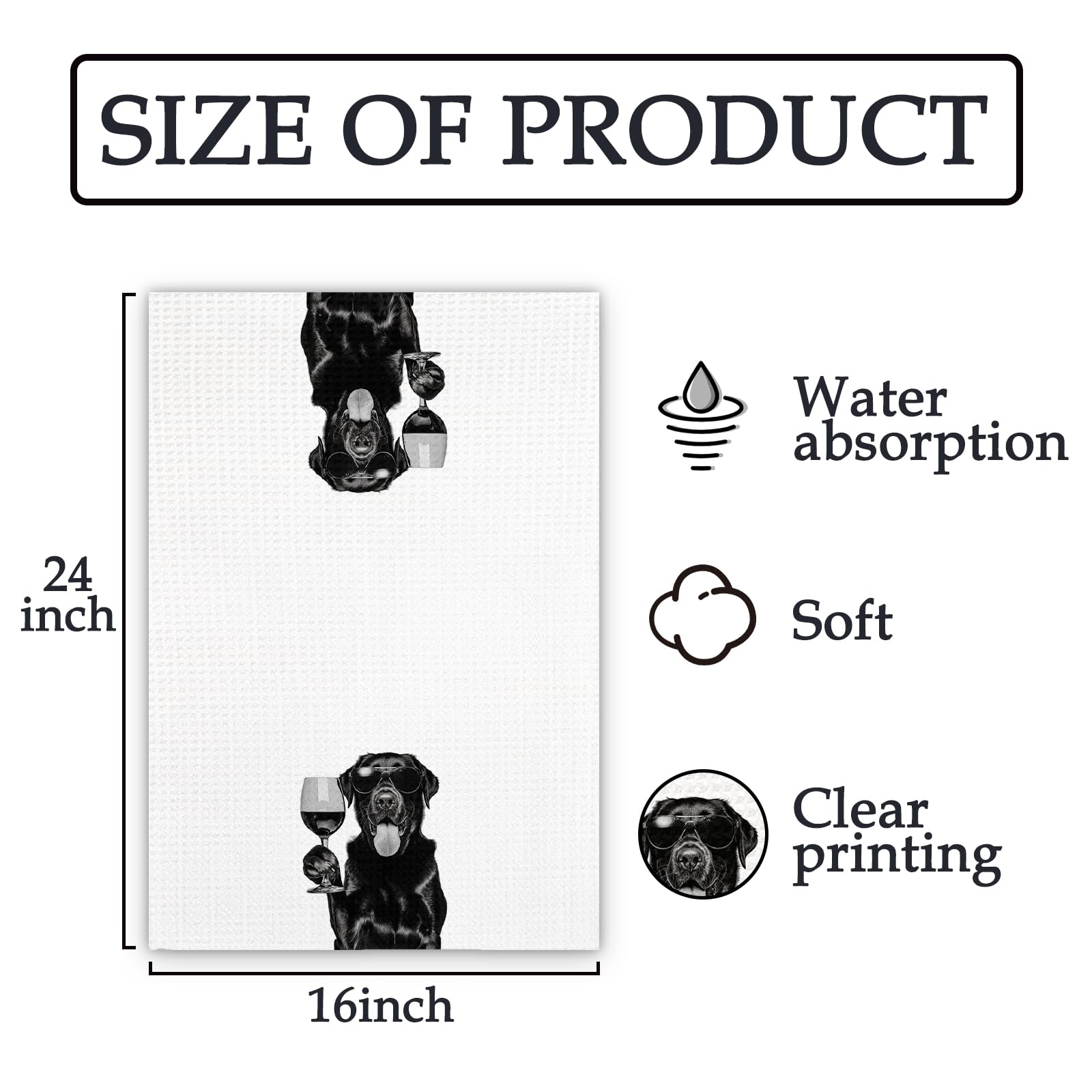 Black Lab Gifts Wine Dog Kitchen Towels, Gifts for Labrador Retriever Wine Lovers Decorative Hand Dish Towel for Kitchen Home Bar, Black Labrador Retriever Gift Home Bar Decor(16x24Inch)