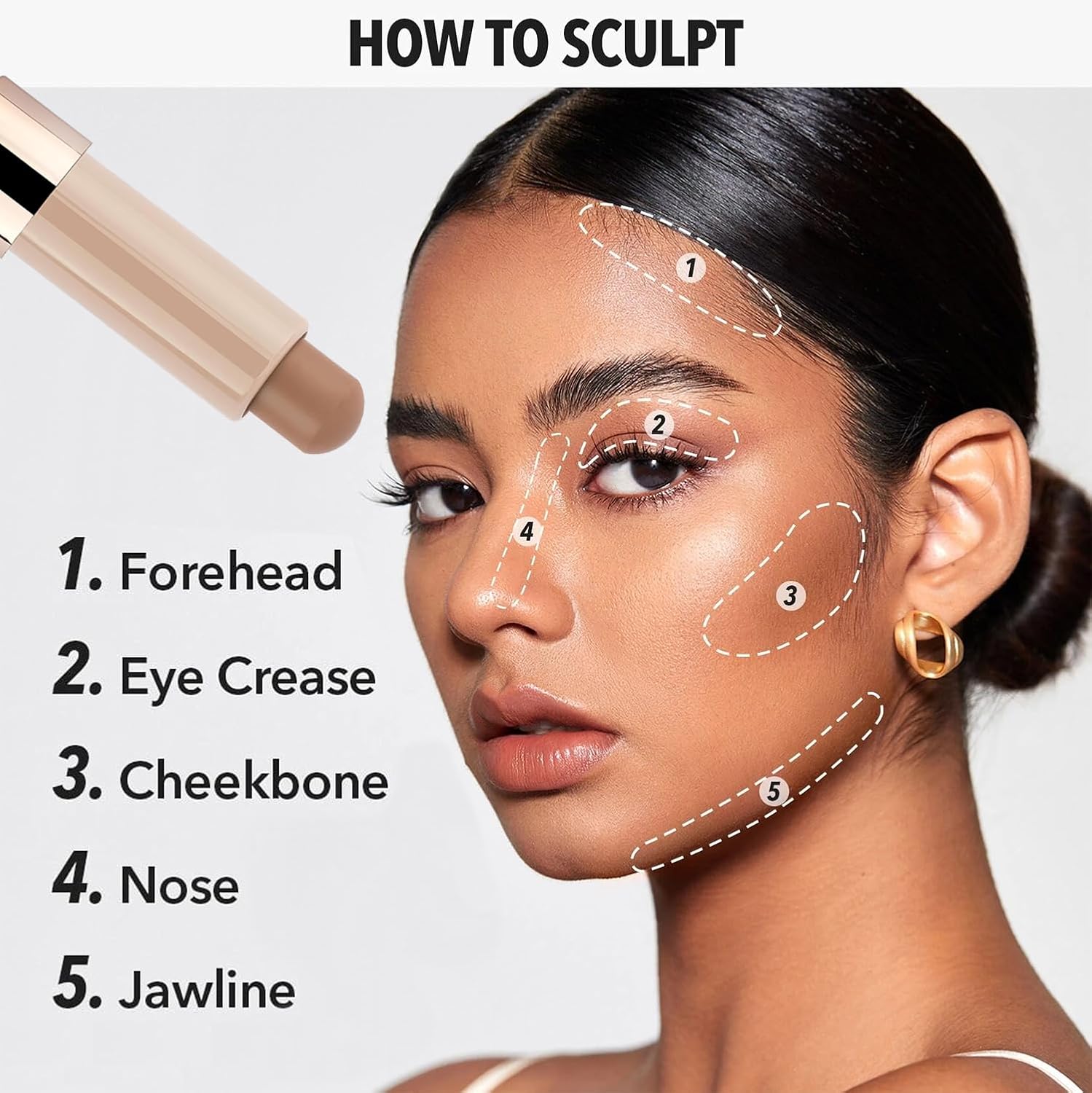 Warm Toned Contour Stick, Natural Buildable Coverage Cream Contour Bronzer Stick,Smooth Blendable Face & Nose Shading, Travel-Ready Long Wear Face Shaping Makeup (02#Natural Brown)