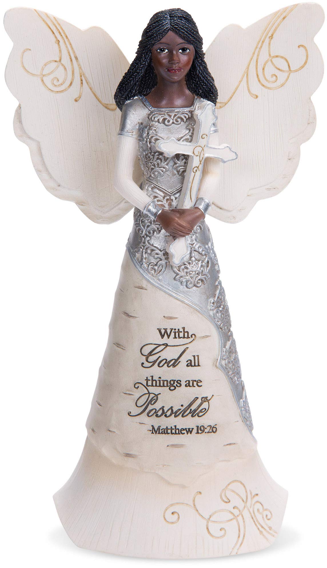 Pavilion - with God - 6.5" EBN Angel with Cross, Beige, Brown, Black, Silver, Purple, Green, White, 6-1/2"
