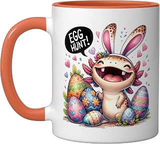 Cute Axolotl Easter Egg Hunt Crew Funny Animal Spring Kids Ceramic Mug, Orange/White