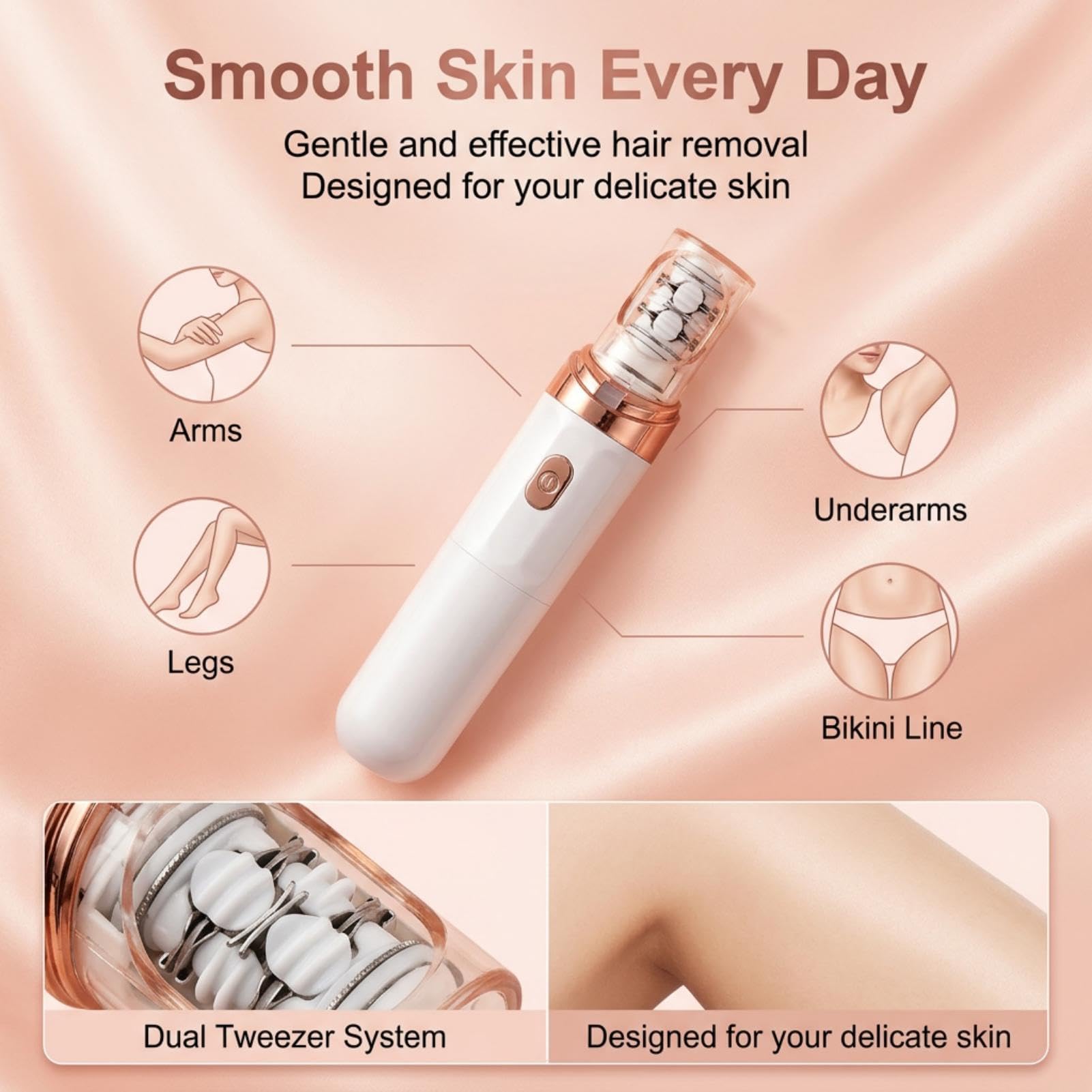Depiladora Facial Mujer Eléctrica 2 en 1 Recargable con Luz LED, Mini Depiladora Indolora para Rostro, Barbilla y Labio Superior, Diseño Portátil y Preciso para Piel Suave (Blanco)