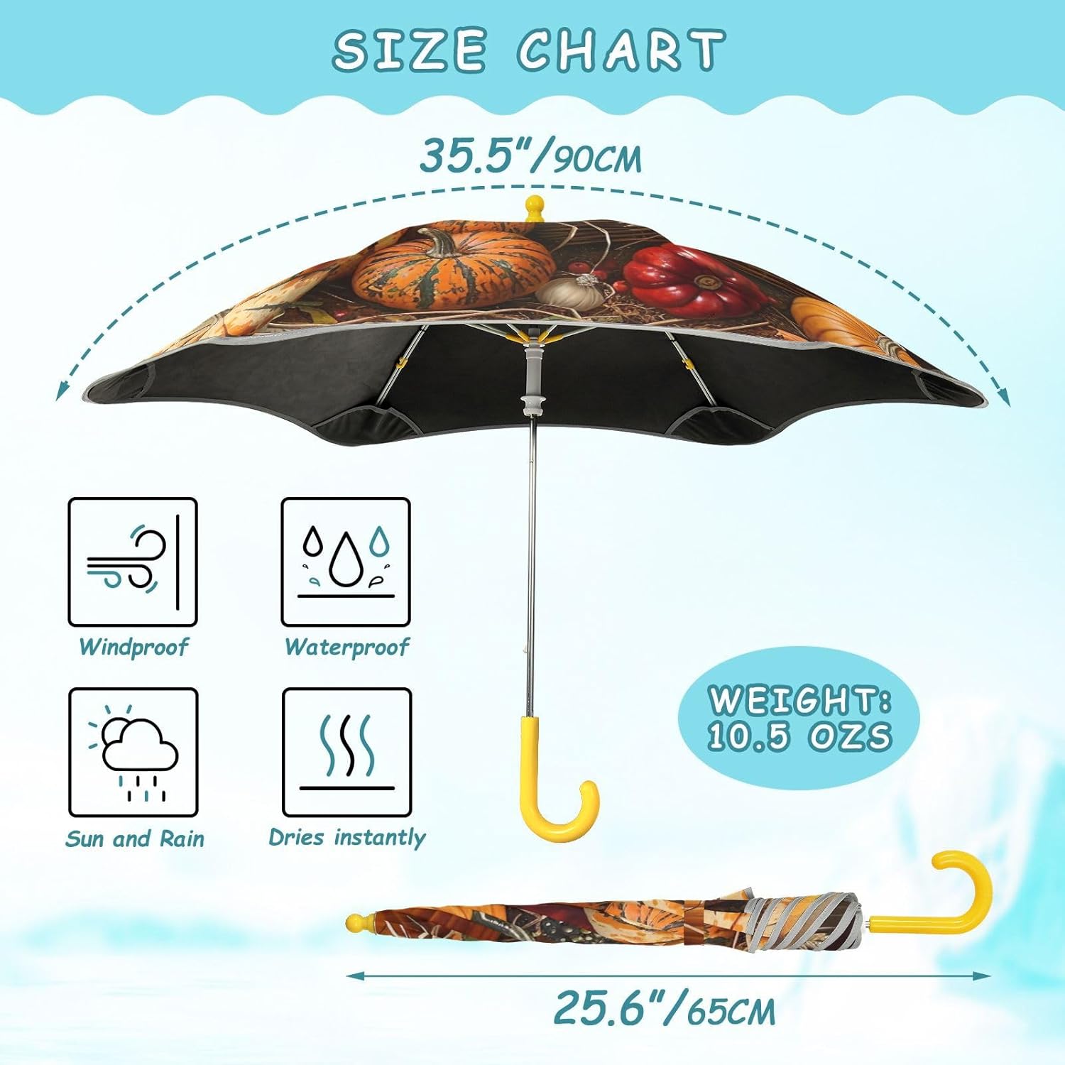 Umbrella for Kids Boys Retro Owl Dark Blue Kids Umbrellas, J Handle Golf Stick Umbrella