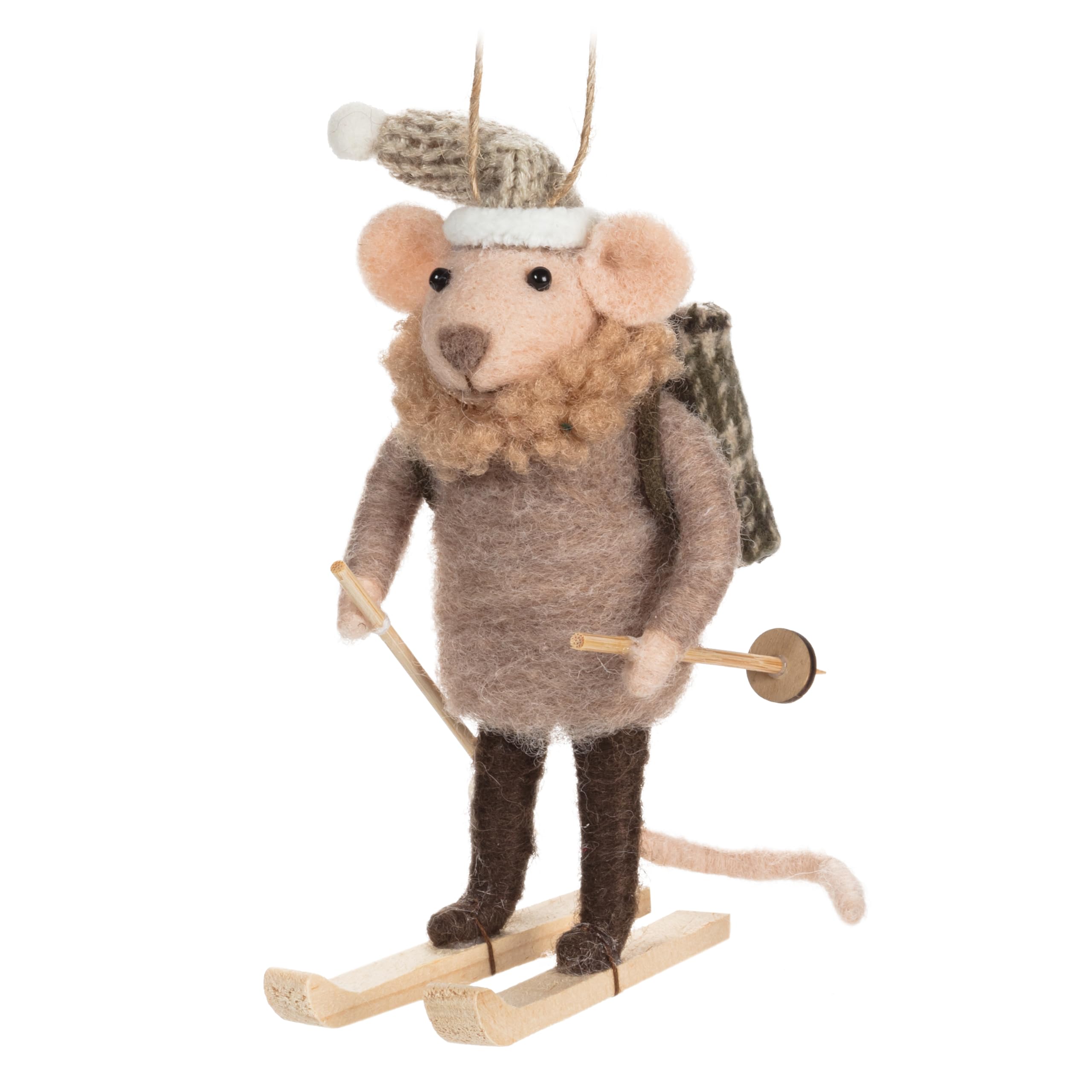 Abbott Collection Cross Country Skier Mouse Ornament, 5-Inch, Wool Felt, Multicolor