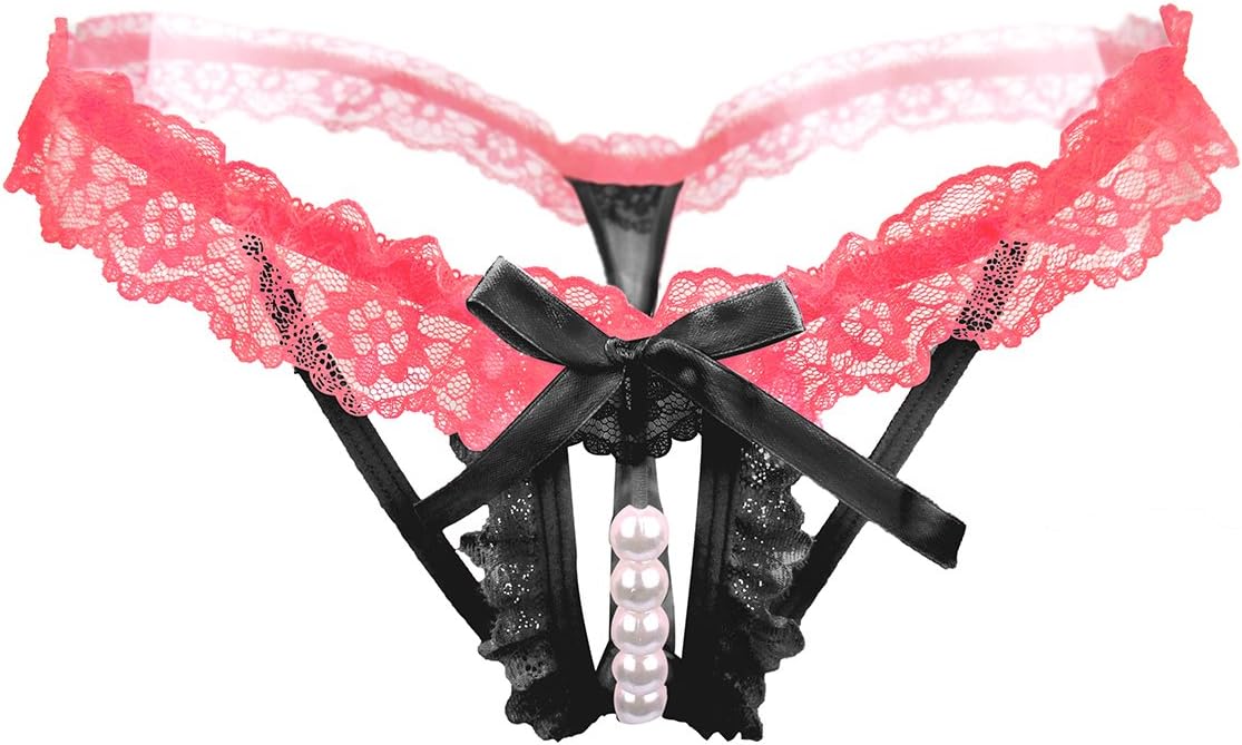 Women’s Sexy Panties Crotchless Lace Cheeky G-String Thongs for Women Pearls Ball Briefs Low Rise Underwear Pack