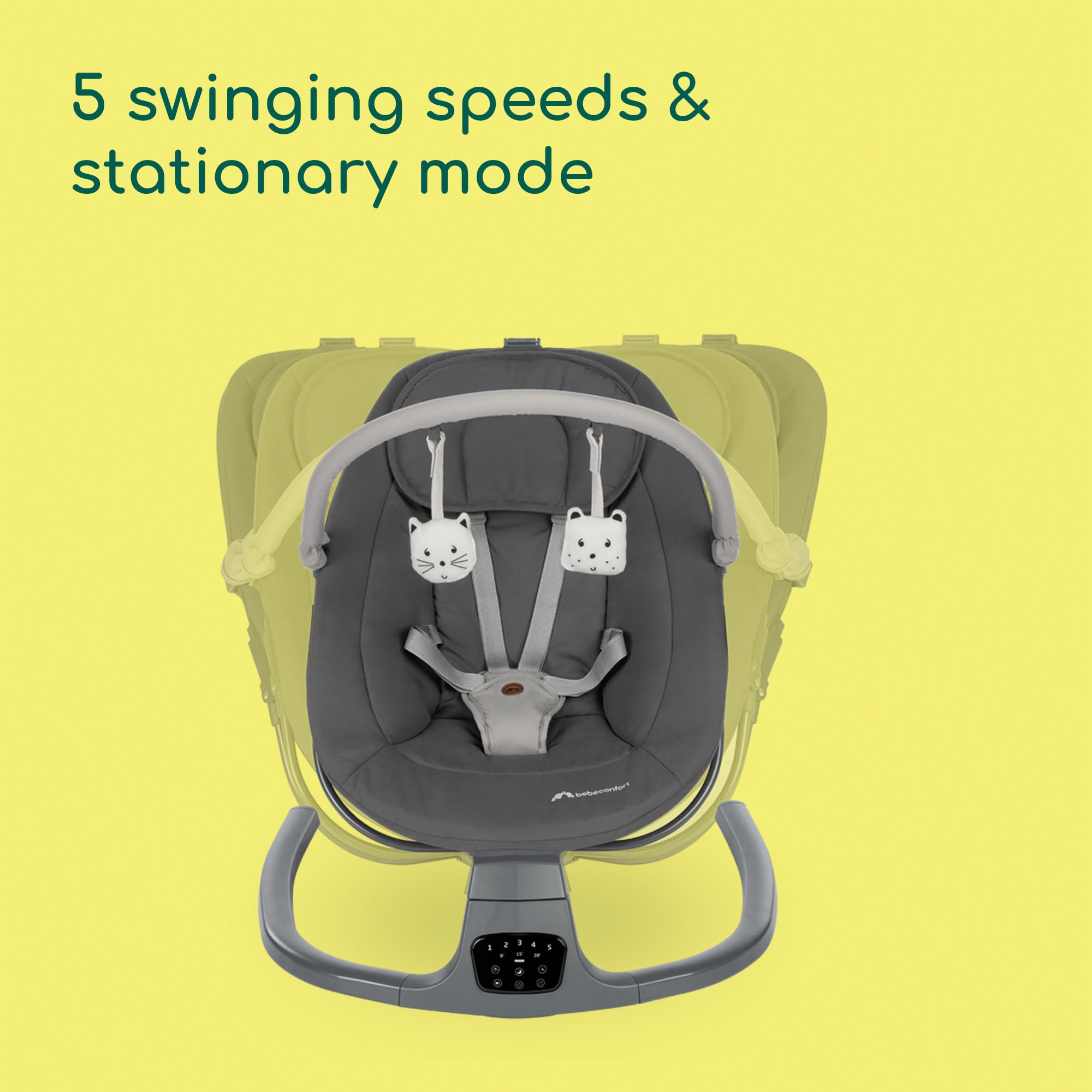 Bebeconfort Jolana Balançoire électrique pour bébé 0-6 mois (9 kg), détection automatique de mouvement, 12 chansons apaisantes, 5 sons de la nature, dossier réglable, 2 positions d'inclinaison