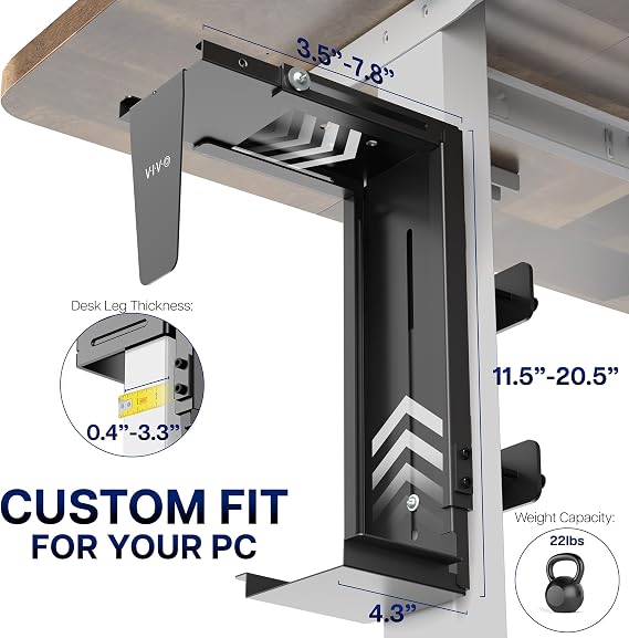 VIVO Adjustable Clamp-on Desk Leg PC Mount, Under Desk PC Mount, Computer Case CPU Holder with Tool-Free Installation, Black, MOUNT-PC01C