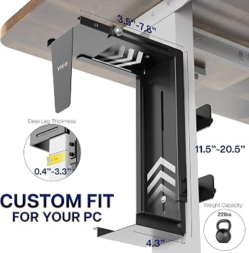 VIVO Adjustable Clamp-on Desk Leg PC Mount, Under Desk PC Mount, Computer Case CPU Holder with Tool-Free Installation, Black, MOUNT-PC01C