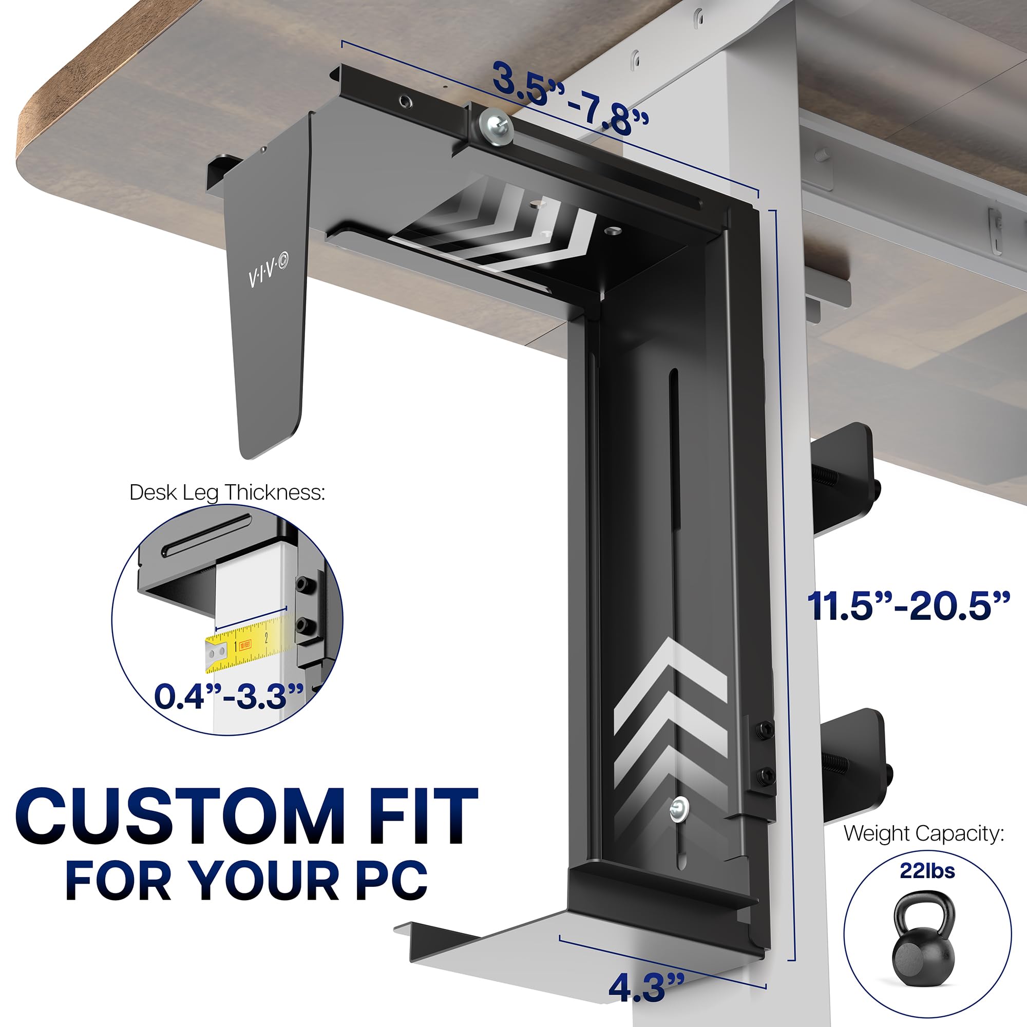 VIVO MOUNT-PC01C Support de PC réglable à clipser sous le bureau, support pour unité centrale avec installation sans outil, noir
