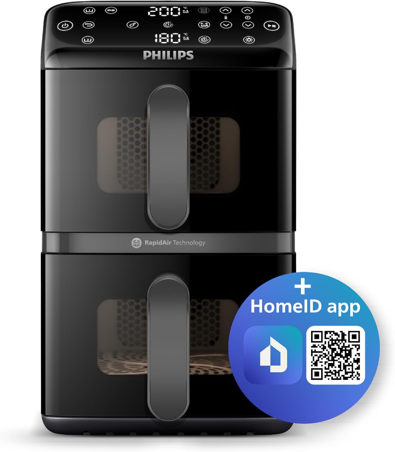 مقلاة هوائية مزدوجة السلة، 5 لتر + 5 لتر، 2 درج سلة مكدس، 6 وظ... - view 2