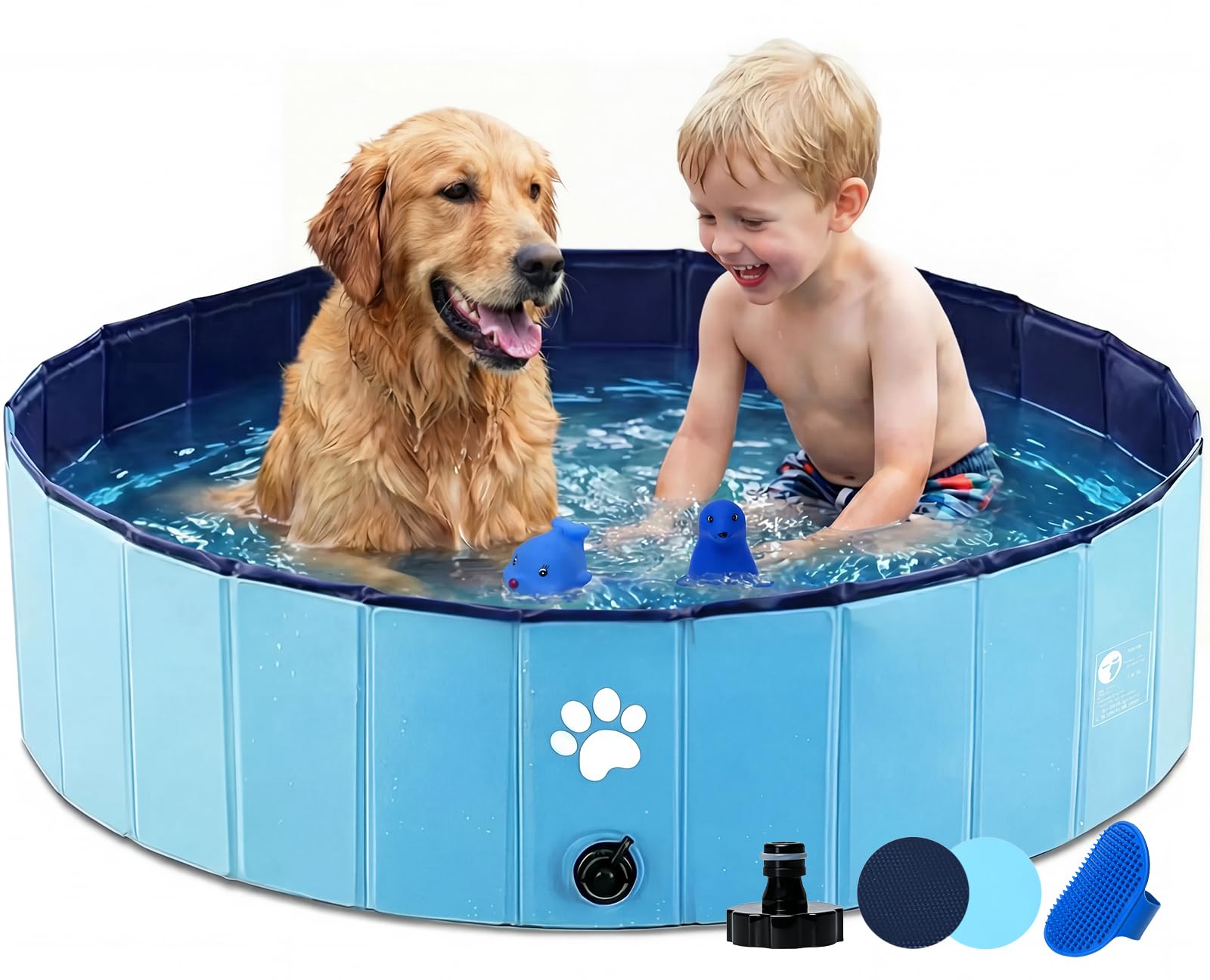 Piscine Chien Pliable, Piscine pour Chien, Piscine Baignoire Chien Bassin de Baignade Portable Bain, Piscine pour Grands Chiens et Petits Chiens, Foldable Pet Pool, Bleu, 100 x 30 cm