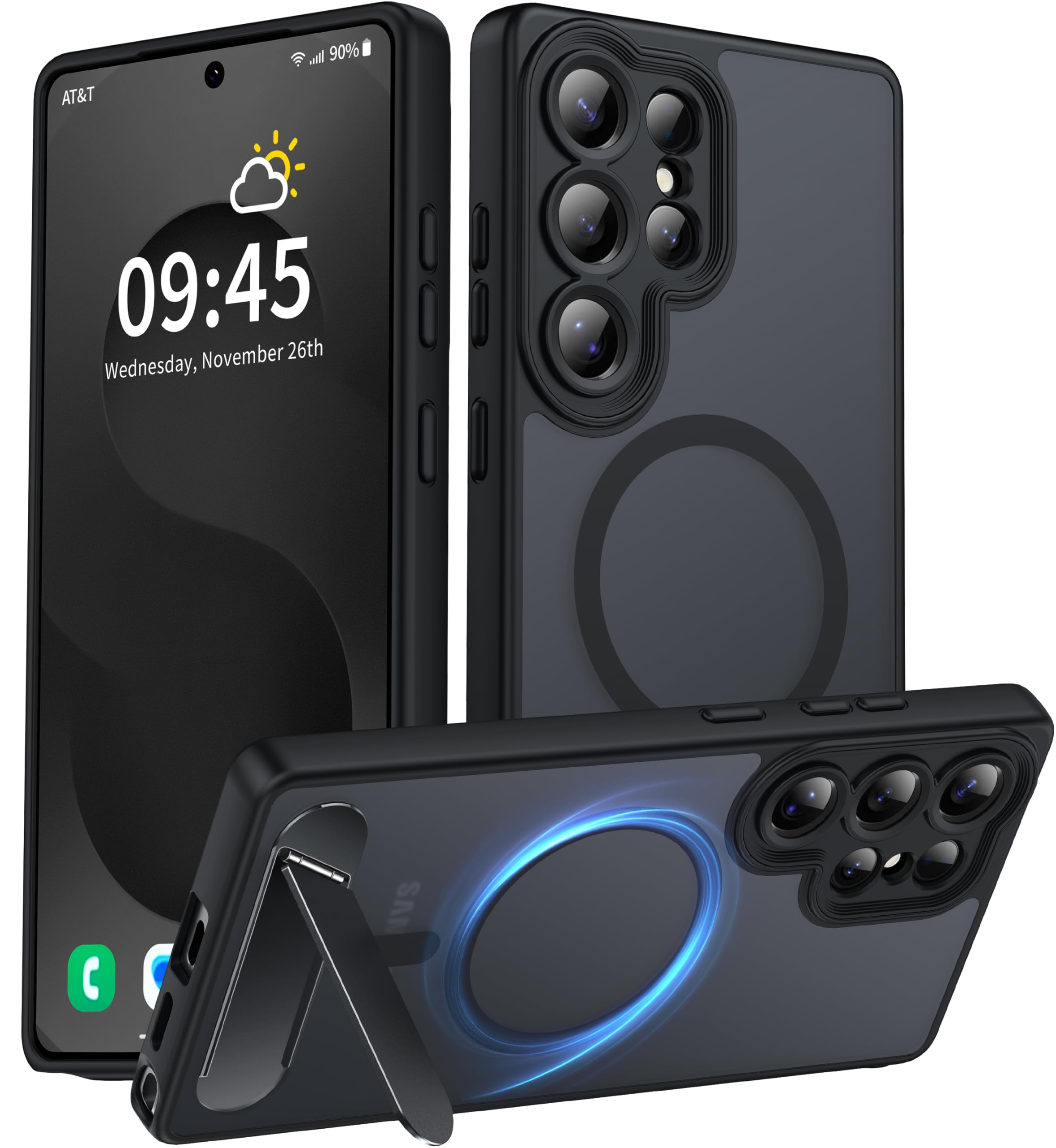 Photo 1 of AMILIFECASES Magnetic for Samsung Galaxy S25 Ultra Case, [Compatible with MagSafe][Full Camera Protection][Built-in Invisible Kickstand] Translucent Matte Phone Case for S25 Ultra 6.9" - Black
