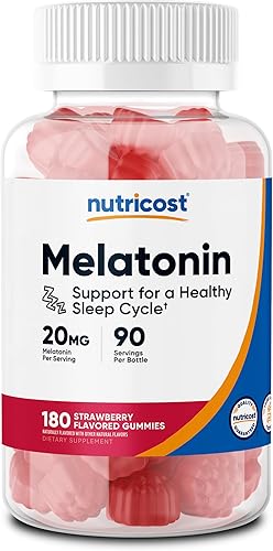 Nutricost Gomitas de melatonina de 20 mg por porción (180 gomitas con sabor a fresa), sin gluten