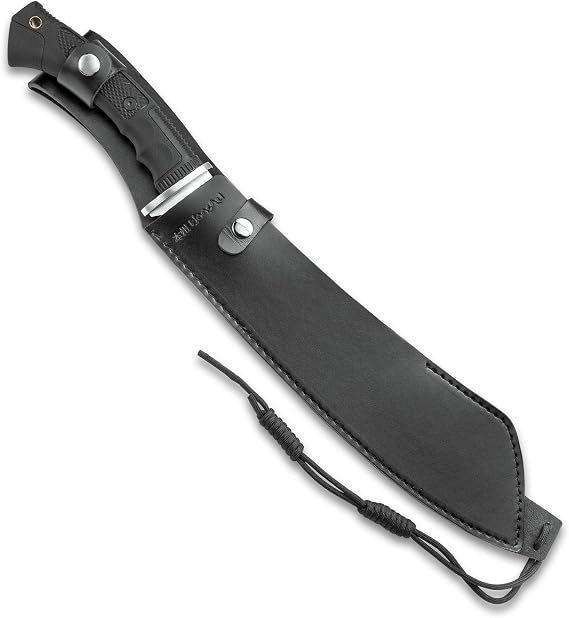 HONSHU Boshin Parang with Leather Belt Sheath - 7Cr13 Stainless Steel Blade, Weight-Reducing Thru-Holes, Molded and Textured TPR Handle, Lanyard Hole, Go-To Battle Ready Tactical Tool - Length 19 1/2