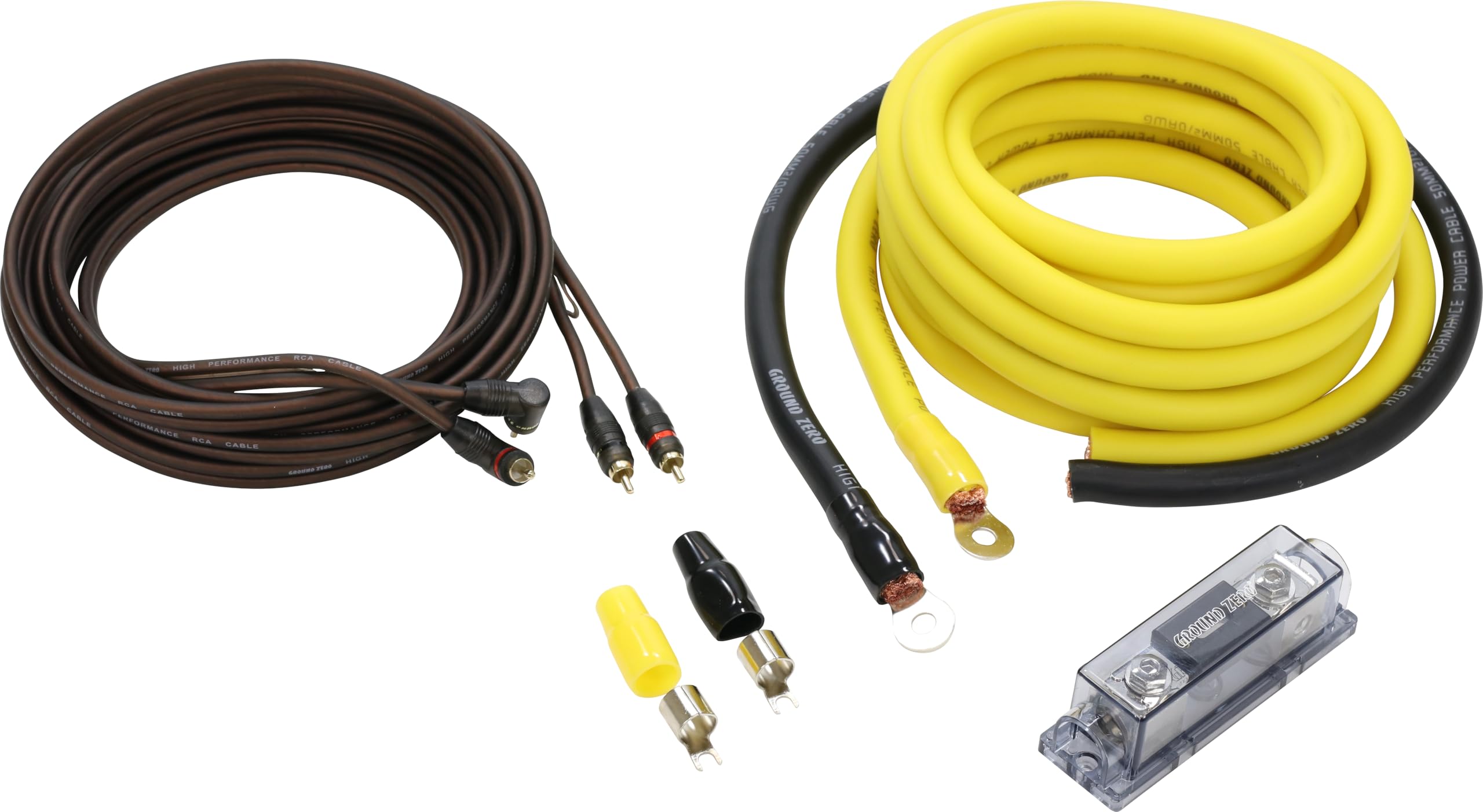 Kit Cavi GZPK 50X-II Ground Zero per installazione amplificatore con rca 5 mt Cavo alimentazione 0 awg Ø 50 mm² 50mm e portafusibile