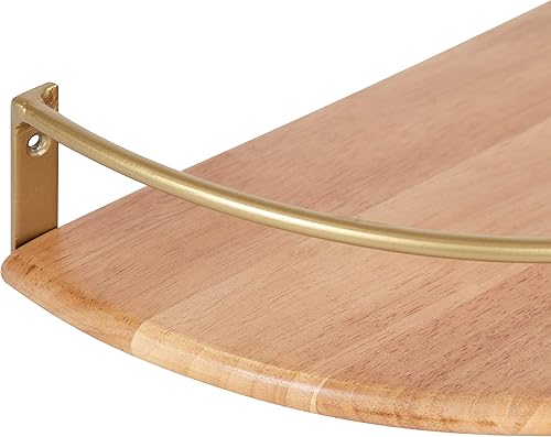 Miniatura 6 de Kate and Laurel Camryn - Juego de 2 estantes de pared bohemios de media luna, madera natural y oro, estante decorativo bohemio de medio círculo para