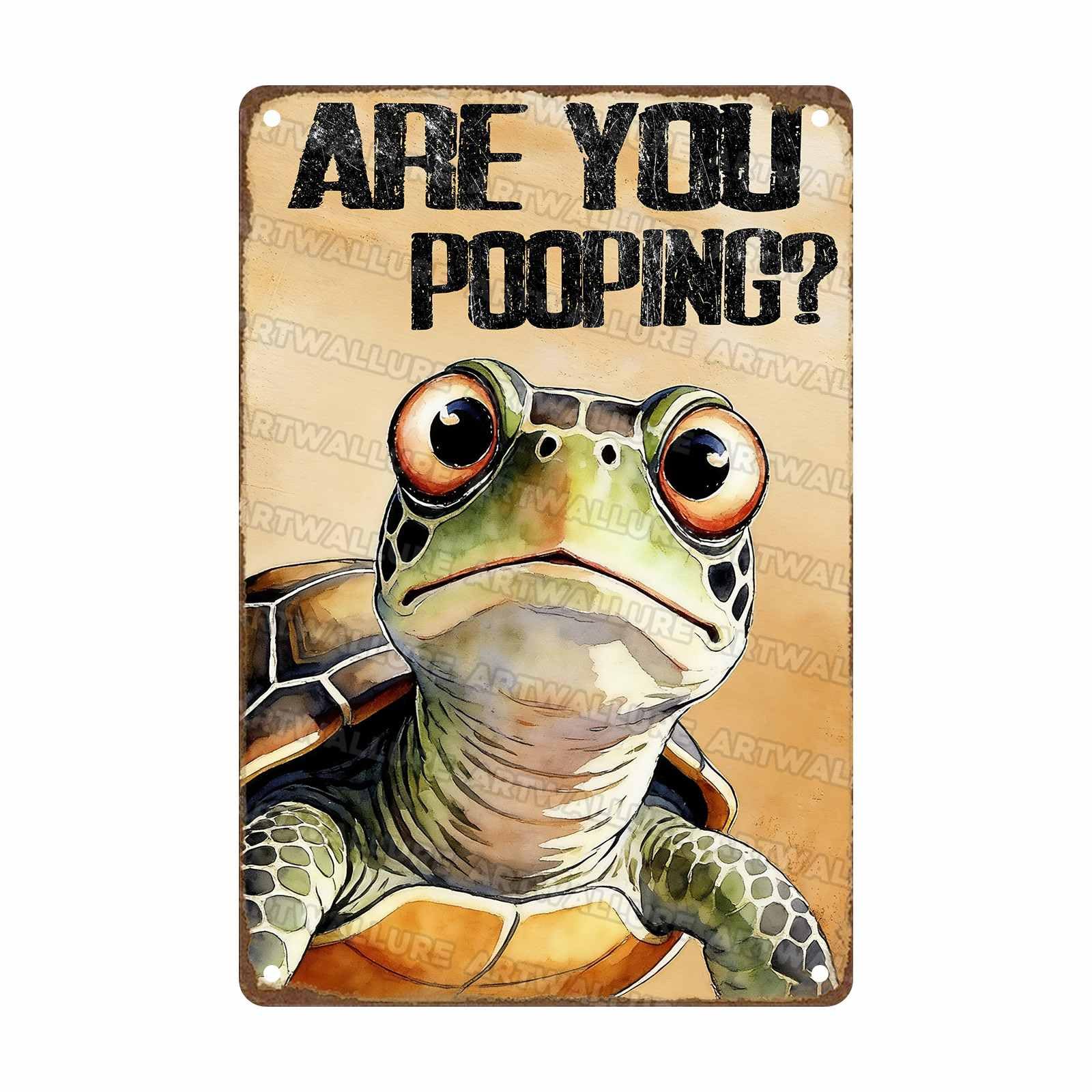 Are You Pooping Metal Sign Funny Turtle Wall Decor for Home Bathroom Poster Restroom Toilet Washroom 8x12Inch