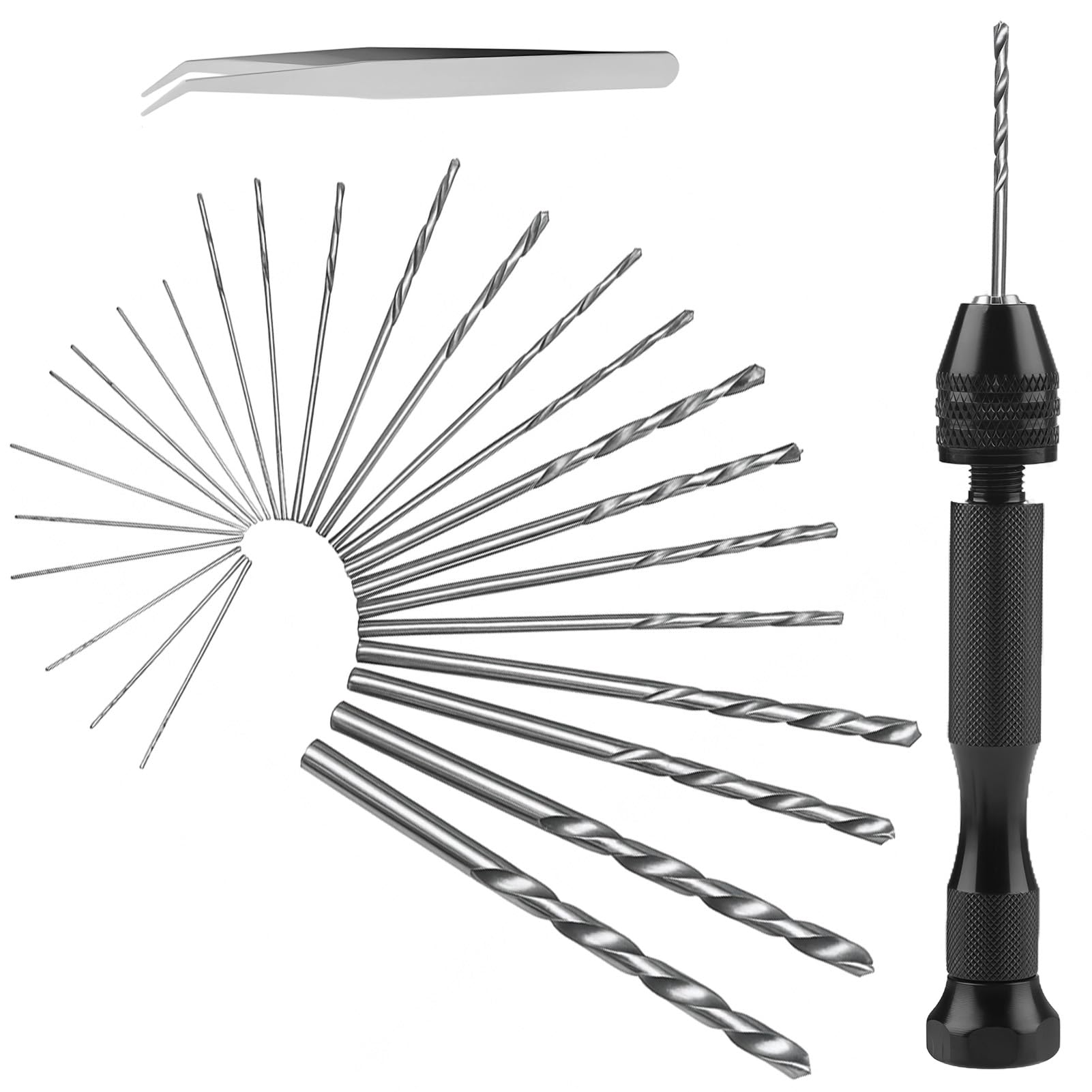 Mini trapano a mano Twist Drill Bits, 25 punte elicoidali, strumenti rotanti per modellismo, legno, metallo