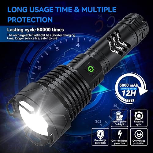 Miniatura 5 de KINGCAESAR Linternas recargables de alto lúmenes, 900000 lúmenes, luz LED súper brillante, 5 modos con cable USB, IPX6 impermeable, linterna potente