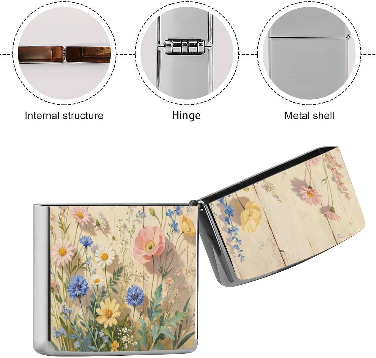 Vintage Wildflower Bouquet Metal Lighter Case Cover Lighter Sleeve