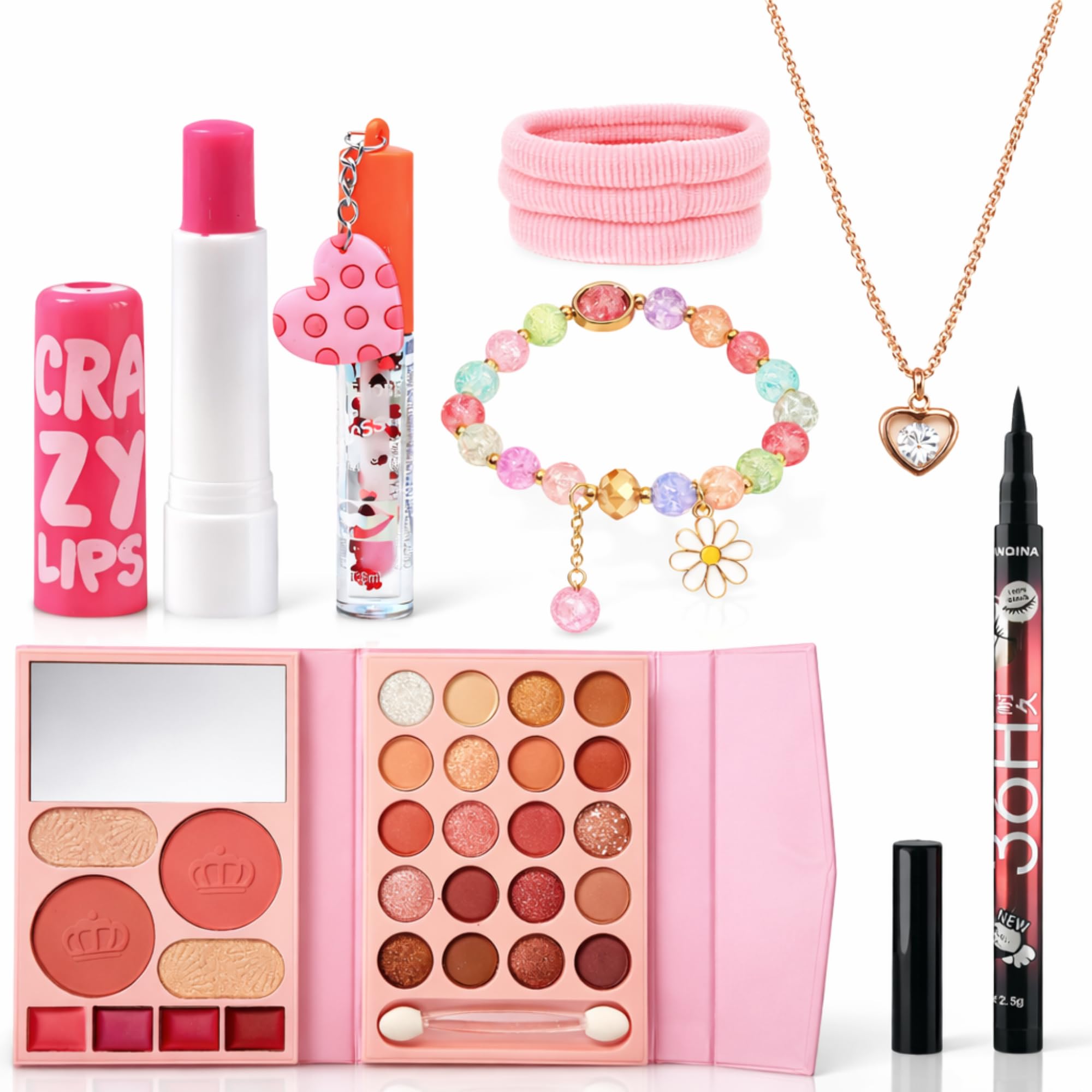All-in-One Makeup Kit Set for Girls – 20 Color Makeup Palette with Lipstick, Lip Gloss, Eyeliner Kajal, Hair Bands, Necklace & Bracelet | Cute Beauty Makeup Set for Kids, Girls & Beginners-picture-24