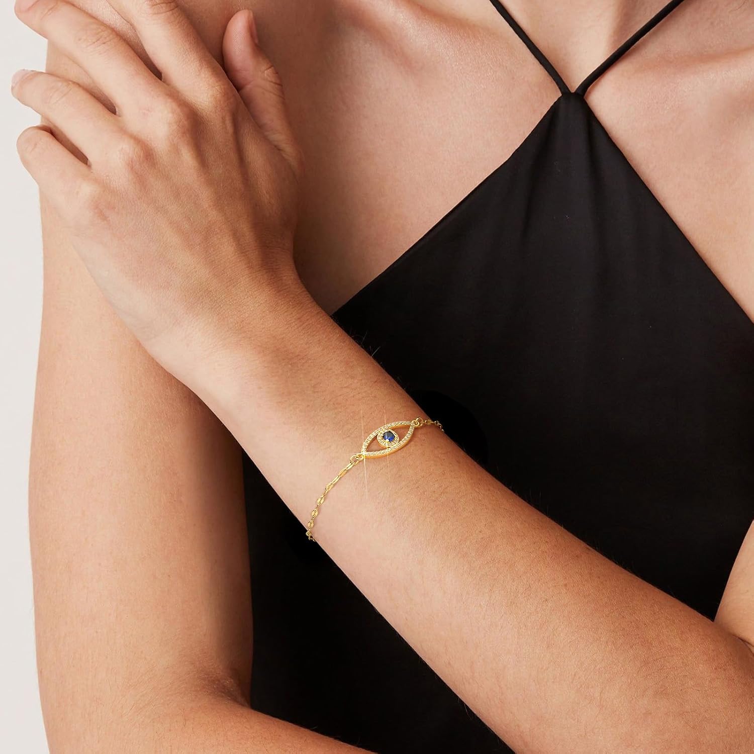 18K Gold Evil Eye Bracelets for Women 5A Cubic Zirconia Eye Adjustable Link Bracelets Protection Jewelry Gift with Card for Mother's Day Christmas - Image 4