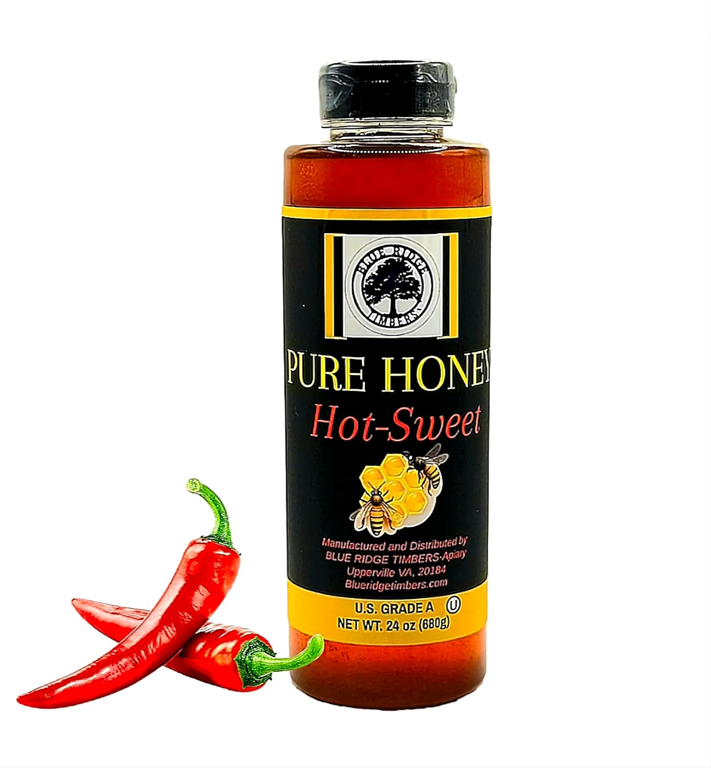 BLUE RIDGE TIMBERS RAW PURE Wildflower Honey, Organic All Natural 10oz Jar, "Pack of 20" U.S.A Made