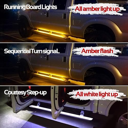 Miniatura 3 de 2 luces de estribo de 15 pies, marcador lateral ámbar secuencial con luces blancas de cortesía, tira de luz LED ámbar de cabina extendida de 540 LED