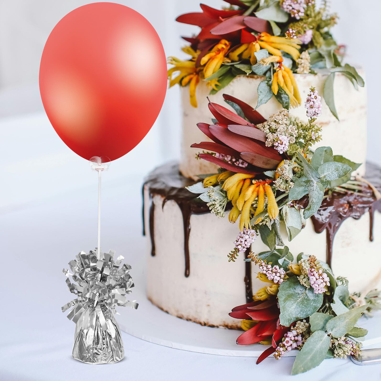 Ballongewichte aus Pvc und Zement Silberne 6 Stück für Festdekorationen | Metallisch Plastische Optik, Passend für Babyparty und Junggesellinnenfeier, Einfach zu Verwenden